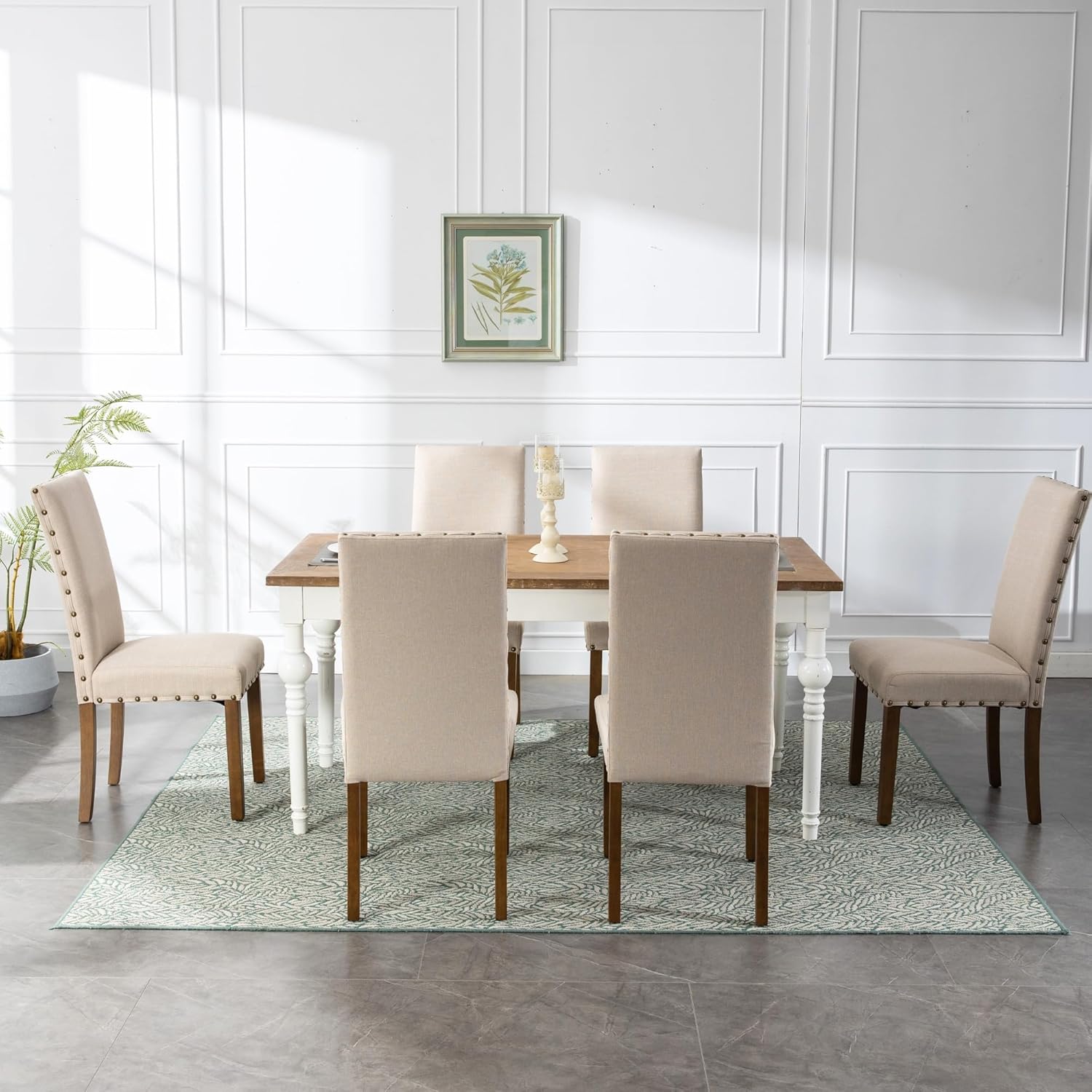 Parsons – Juego de sillas de comedor para cocina, moderno, tapizado, elegante, respaldo alto con ribete de cabeza de clavo de bronce
