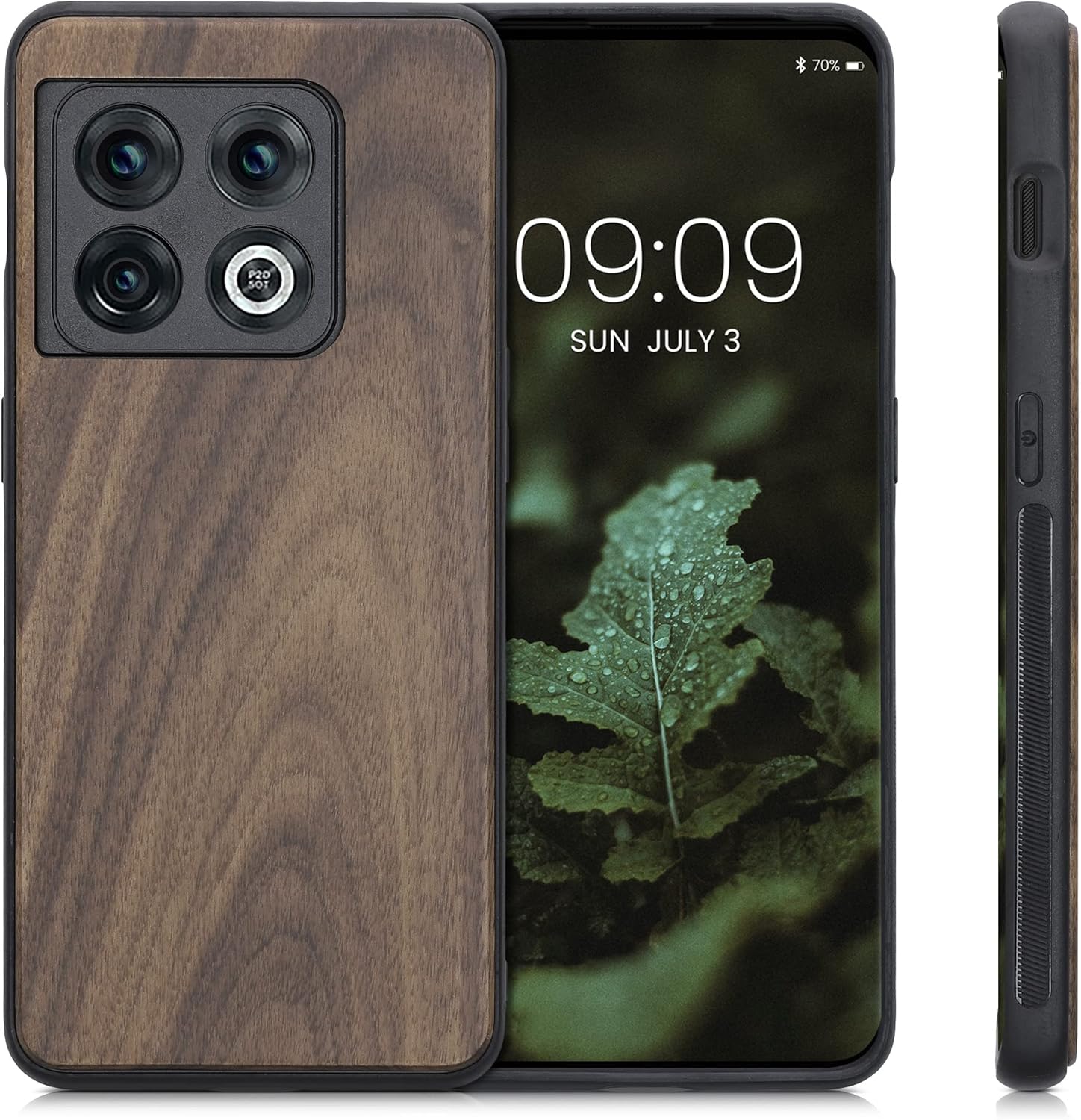 kwmobile Funda de madera real compatible con OnePlus 10 Pro 5G, cubierta de madera dura con parachoques de TPU, color marrón oscuro