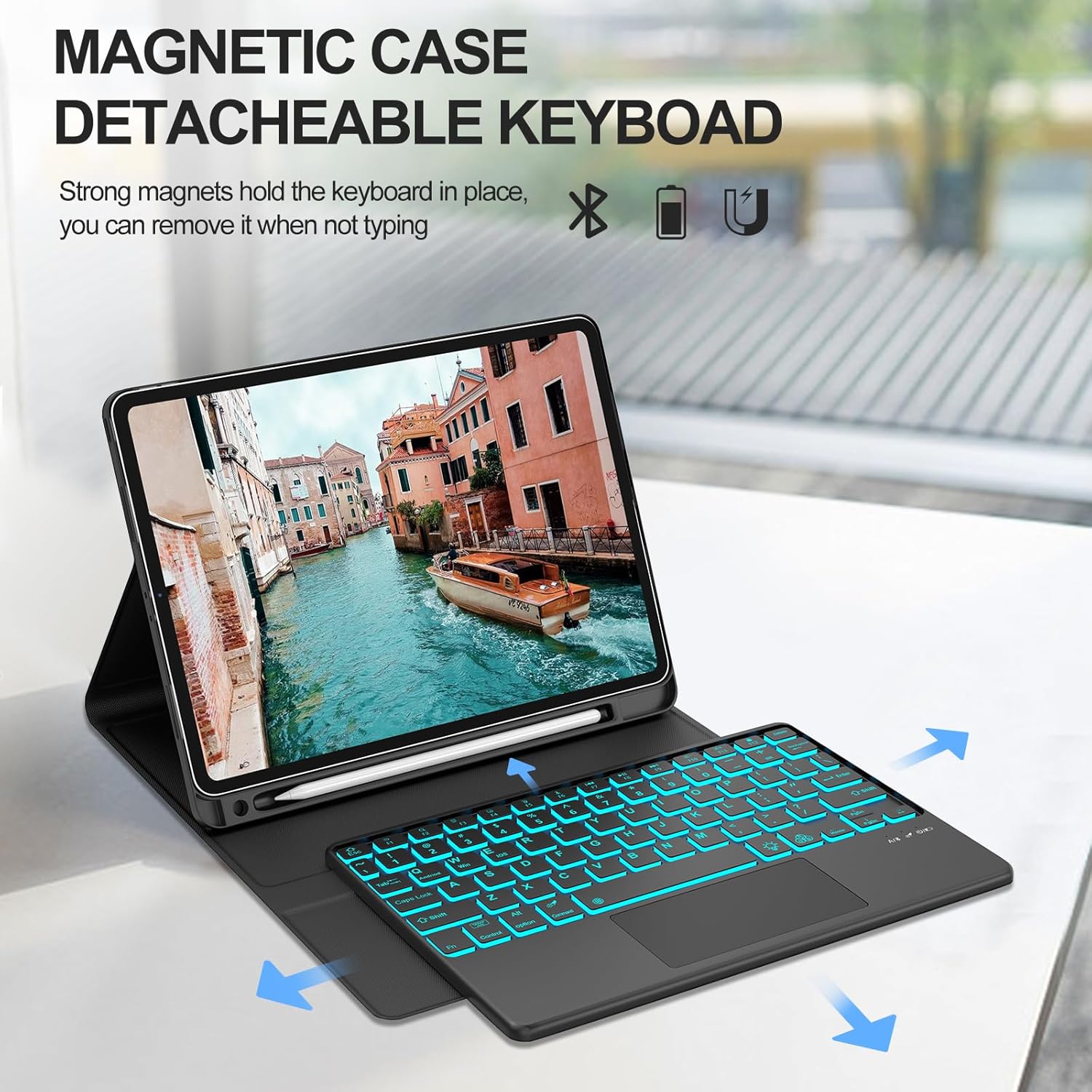 JADEMALL Funda para iPad Air de 11 pulgadas (M2) 2024 con teclado, panel táctil inteligente retroiluminado de 7 colores, funda de teclado Bluetooth