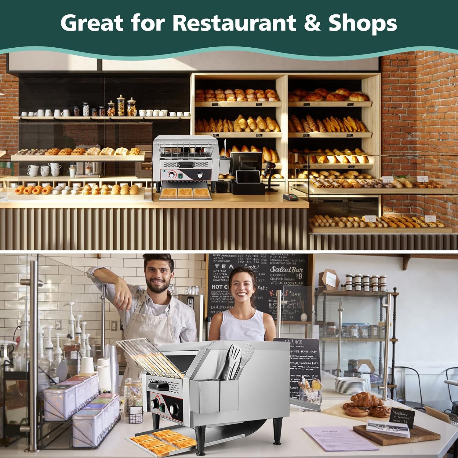 Tostadora comercial 450 rebanadashora, horno tostador para restaurante resistente 2600 W tostadora eléctrica de acero inoxidable con mango para
