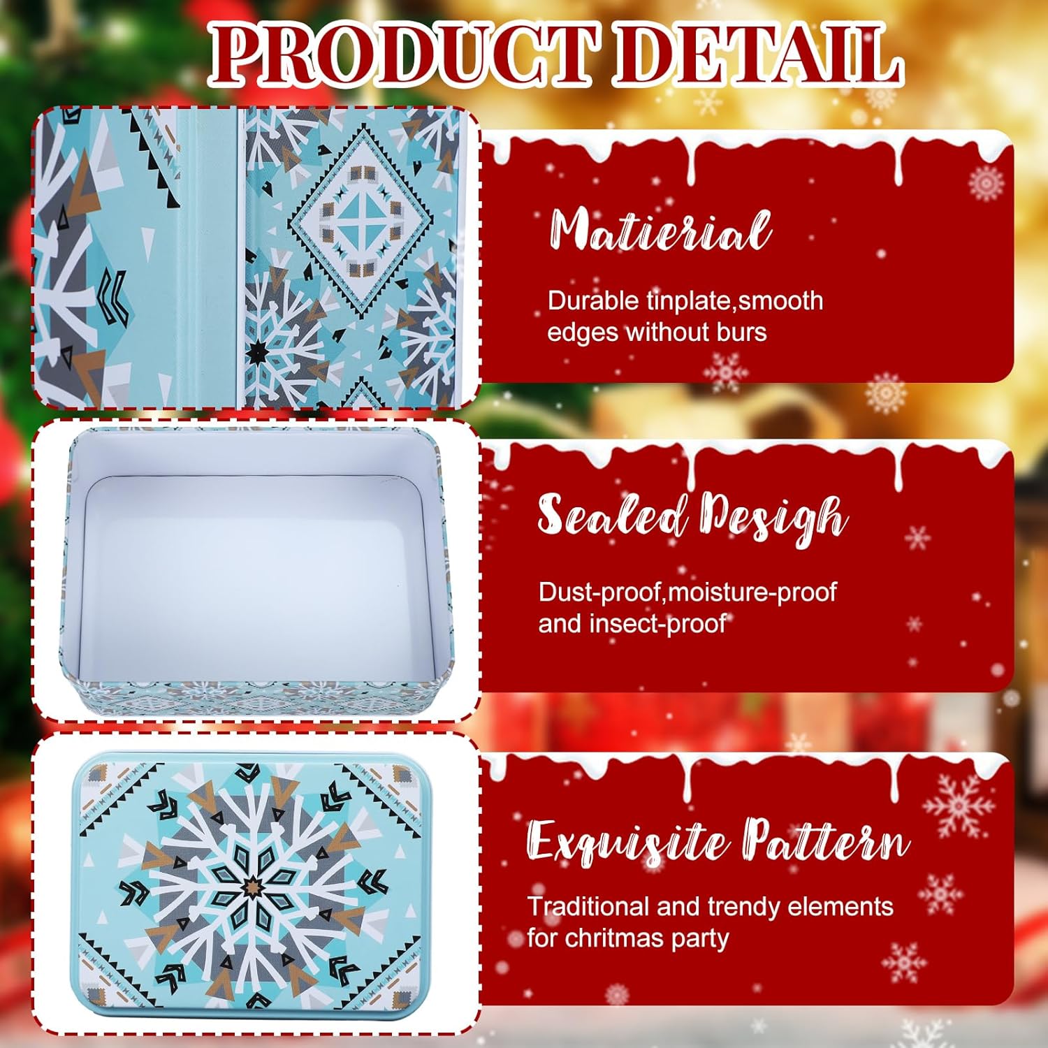 6 latas de galletas de Navidad con tapas para regalar, latas de metal para galletas, recipientes de lata grandes, medianos y pequeños, recipientes