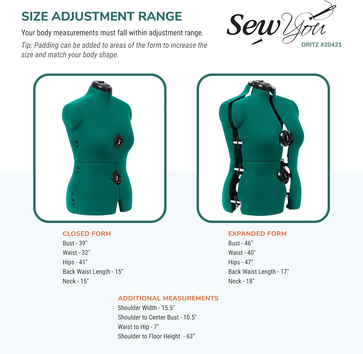 Dritz Soporte ajustable de triple cápsula, forma de vestido de figura completa, gris plateado y forma de vestido ajustable para coser, mediano,