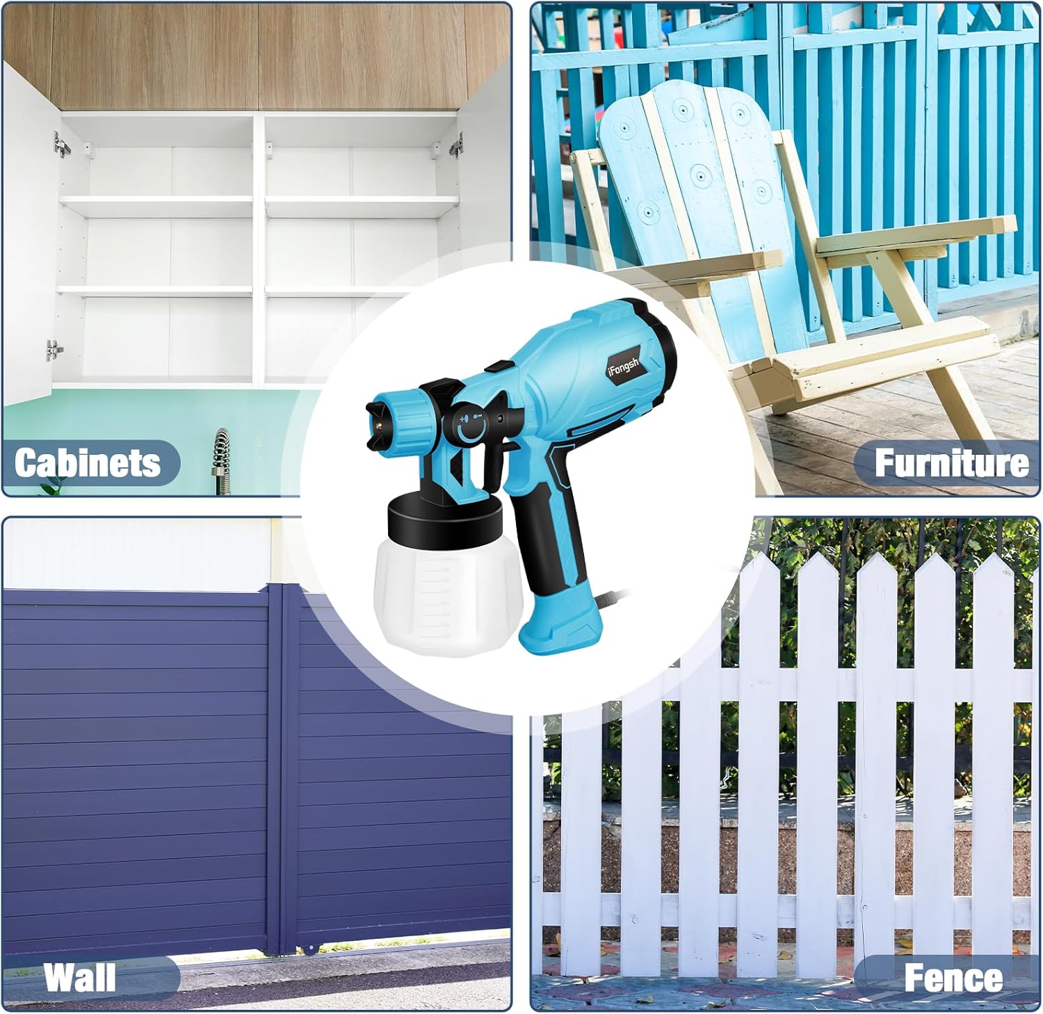 Pulverizador de pintura, pistola de pulverización HVLP de 700 W con 6 boquillas y 3 patrones, pulverizadores de pintura para interiores y exteriores