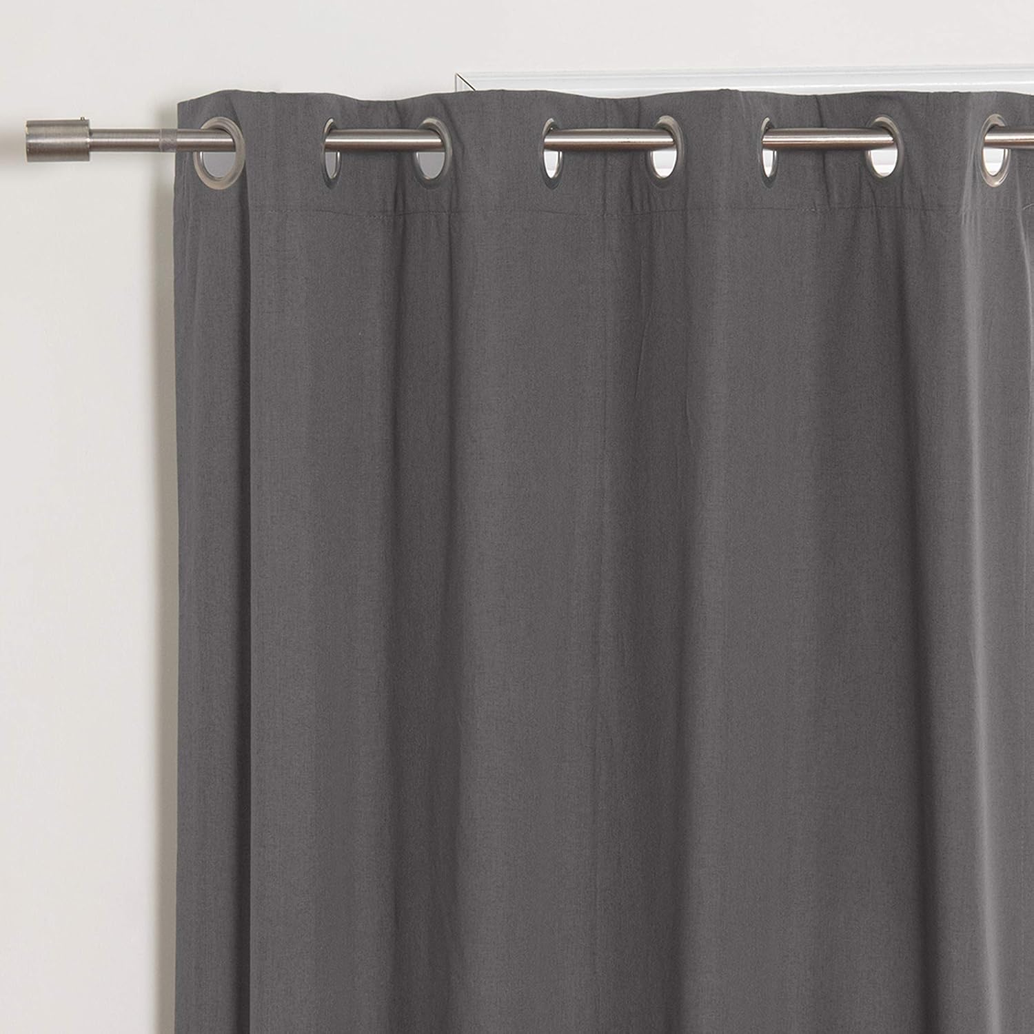 Best Home Fashion ZeroLight – Cortinas opacas térmicas con ojales texturizados, 100 % de lino, color gris oscuro, 52 pulgadas de ancho x 63 pulgadas