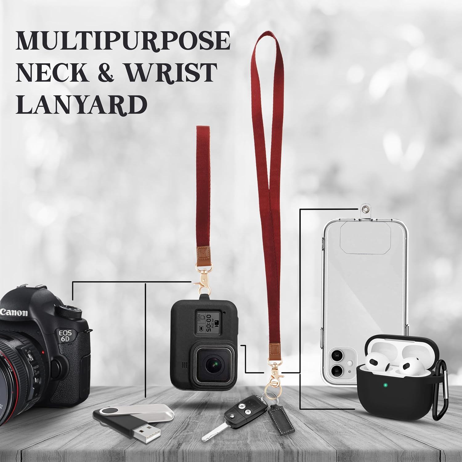 Soporte para tarjetas de identificación 2 en 1 y cartera con cordón, cartera pequeña multiusos para mujer con correa de muñeca extraíble y cordón