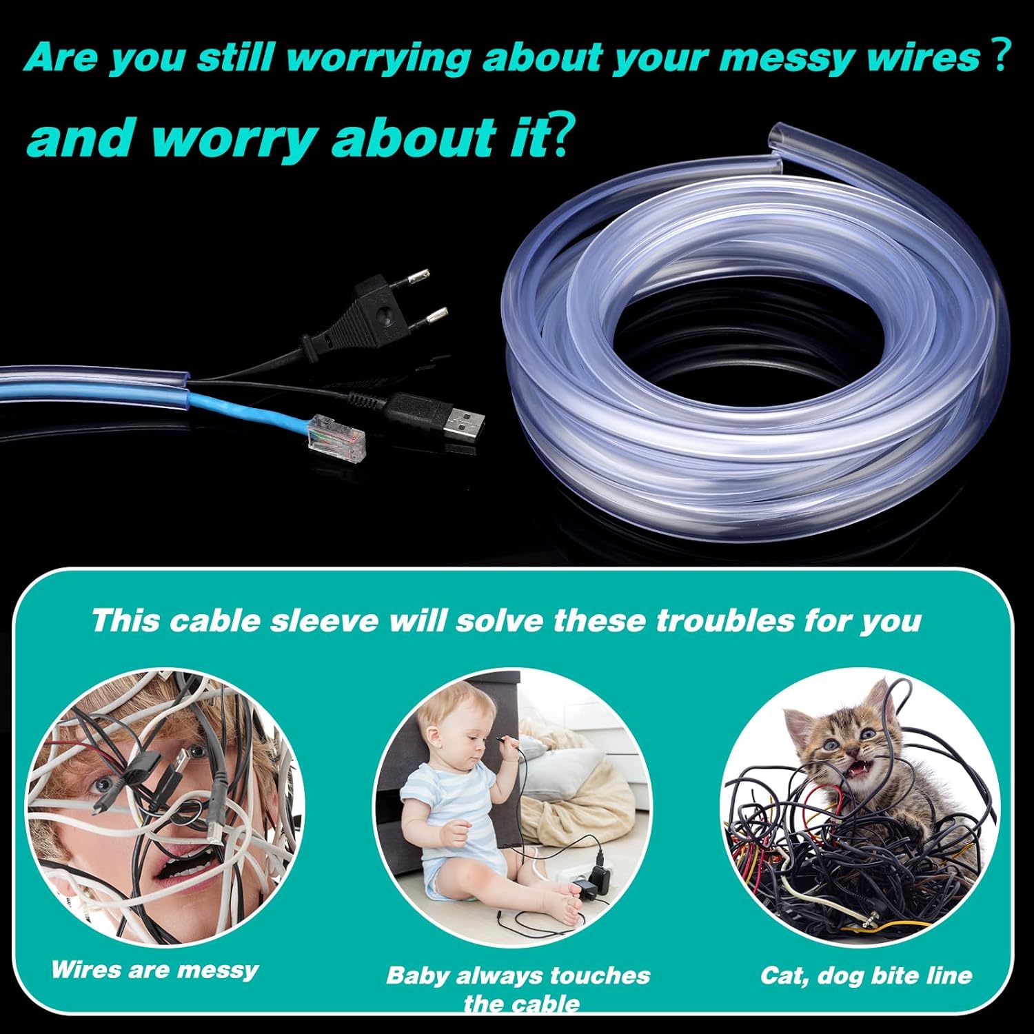 Protectores de cable flexible de PVC para evitar que los gatos masticen los cables, protector de cable eléctrico transparente, fundas de cable de