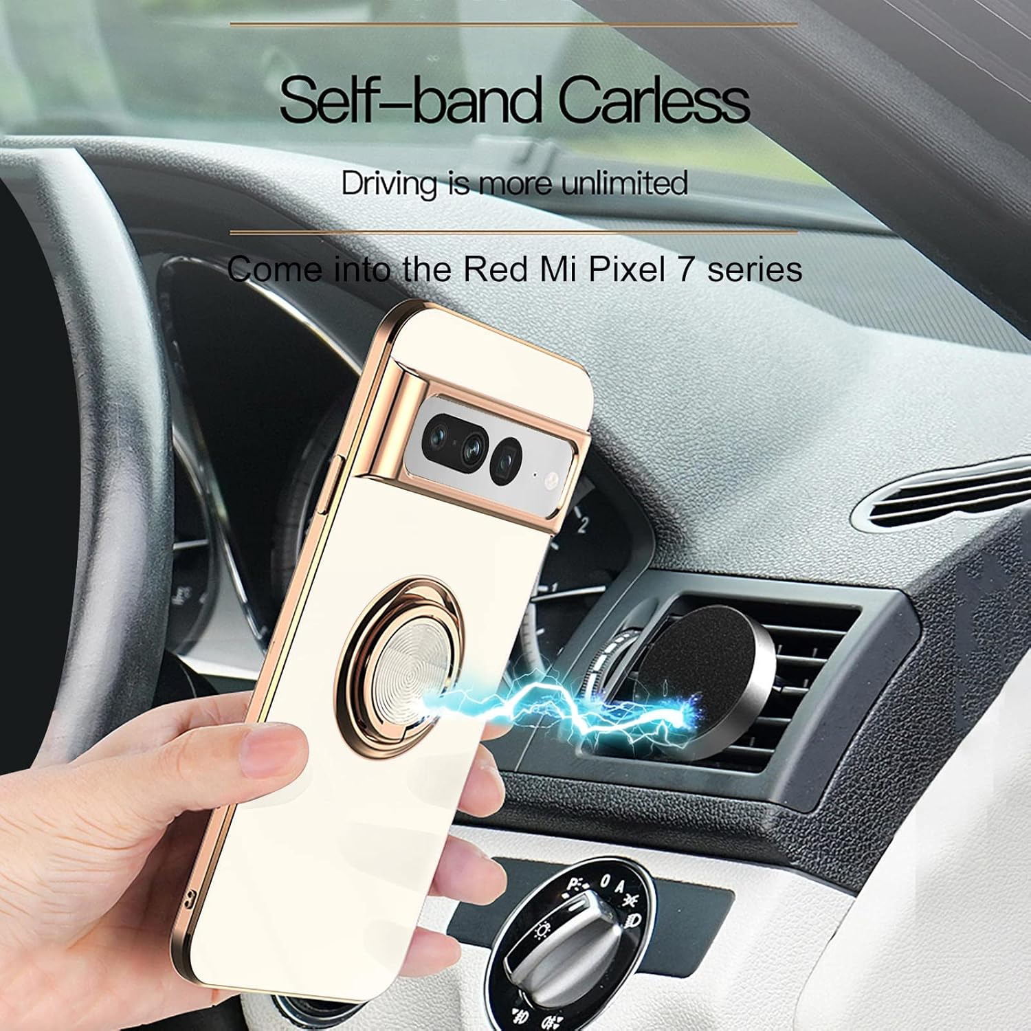 Urarssa Funda compatible con Google Pixel 7 Pro para mujeres y niñas, soporte magnético giratorio para automóvil, funda suave a prueba de golpes,