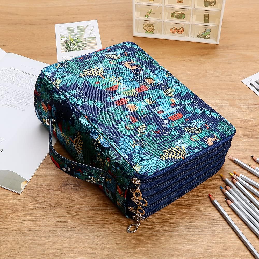 Lbxgap Estuche portátil de colores para lápices Jungle con 252 ranuras de tela Oxford, estuche para lápices con práctico envoltorio portátil,