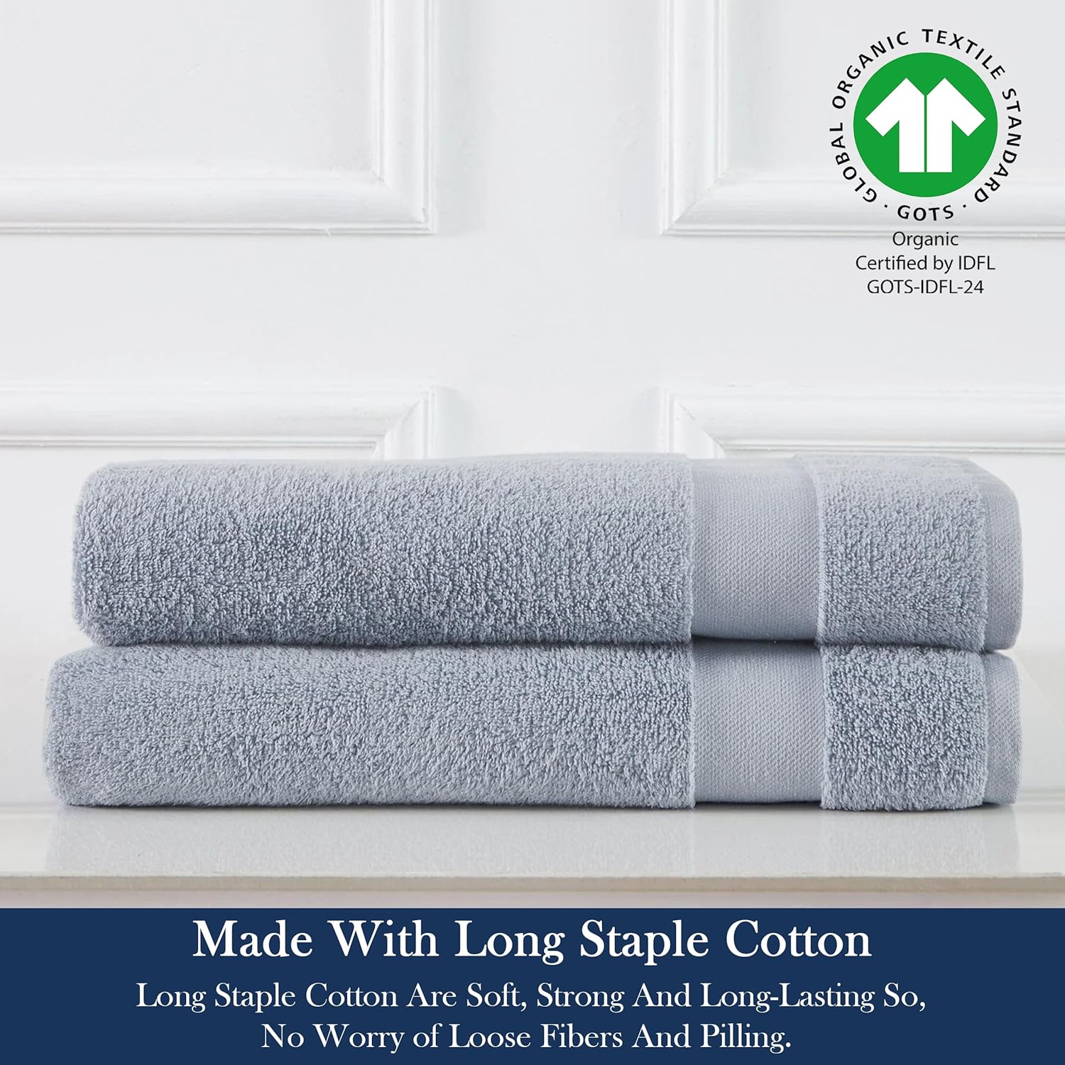 Delara Paquete de 2 toallas de mano de algodón orgánico de lujo, con certificación GOTS y OEKO-TEX, toallas de calidad de hotel de primera calidad,