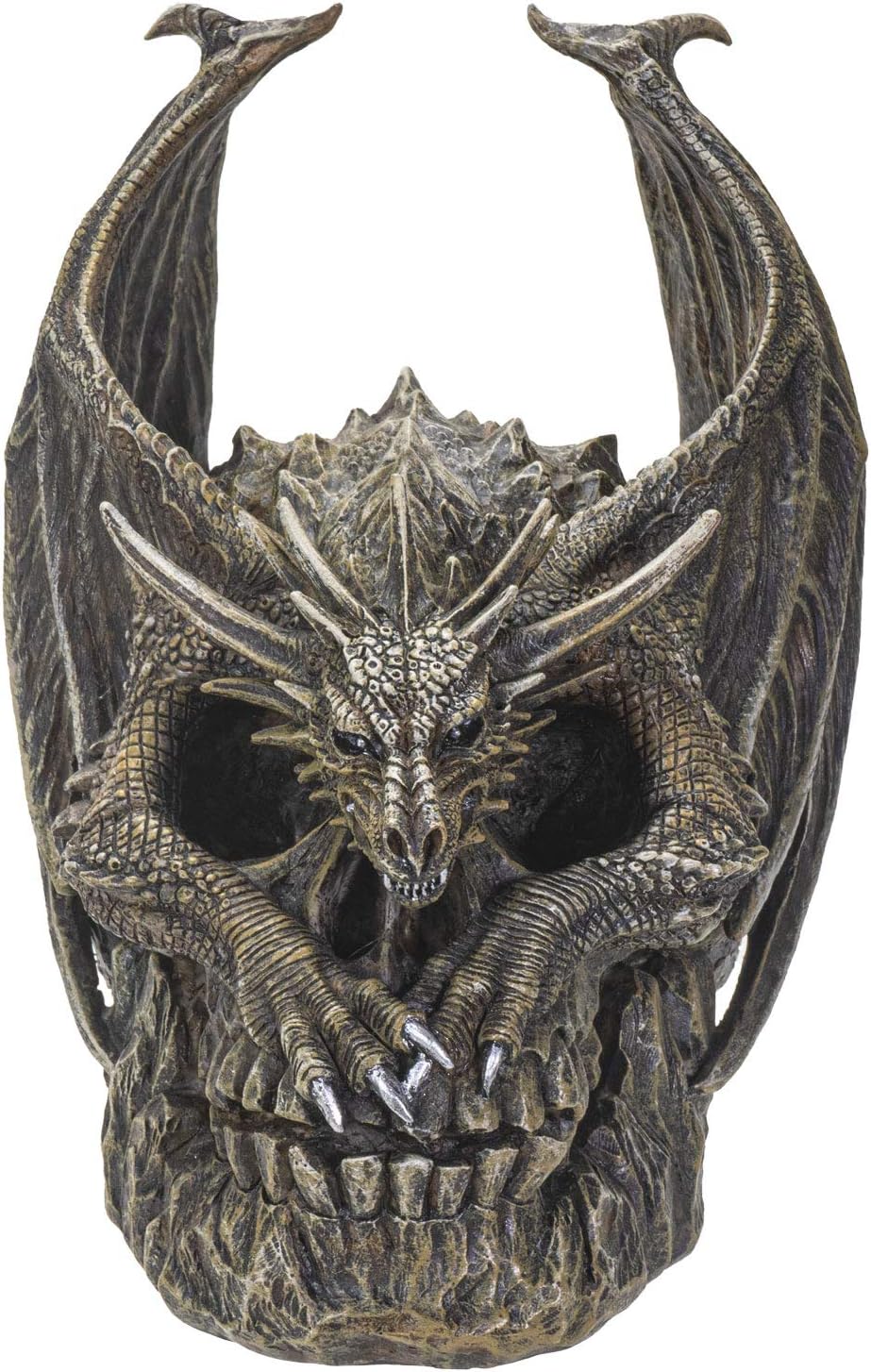 SUMMIT COLLECTION Escultura decorativa gótica de fantasía con forma de dragón en espiral oscuro y gótico en forma de dragón en calavera mutada, 7.5