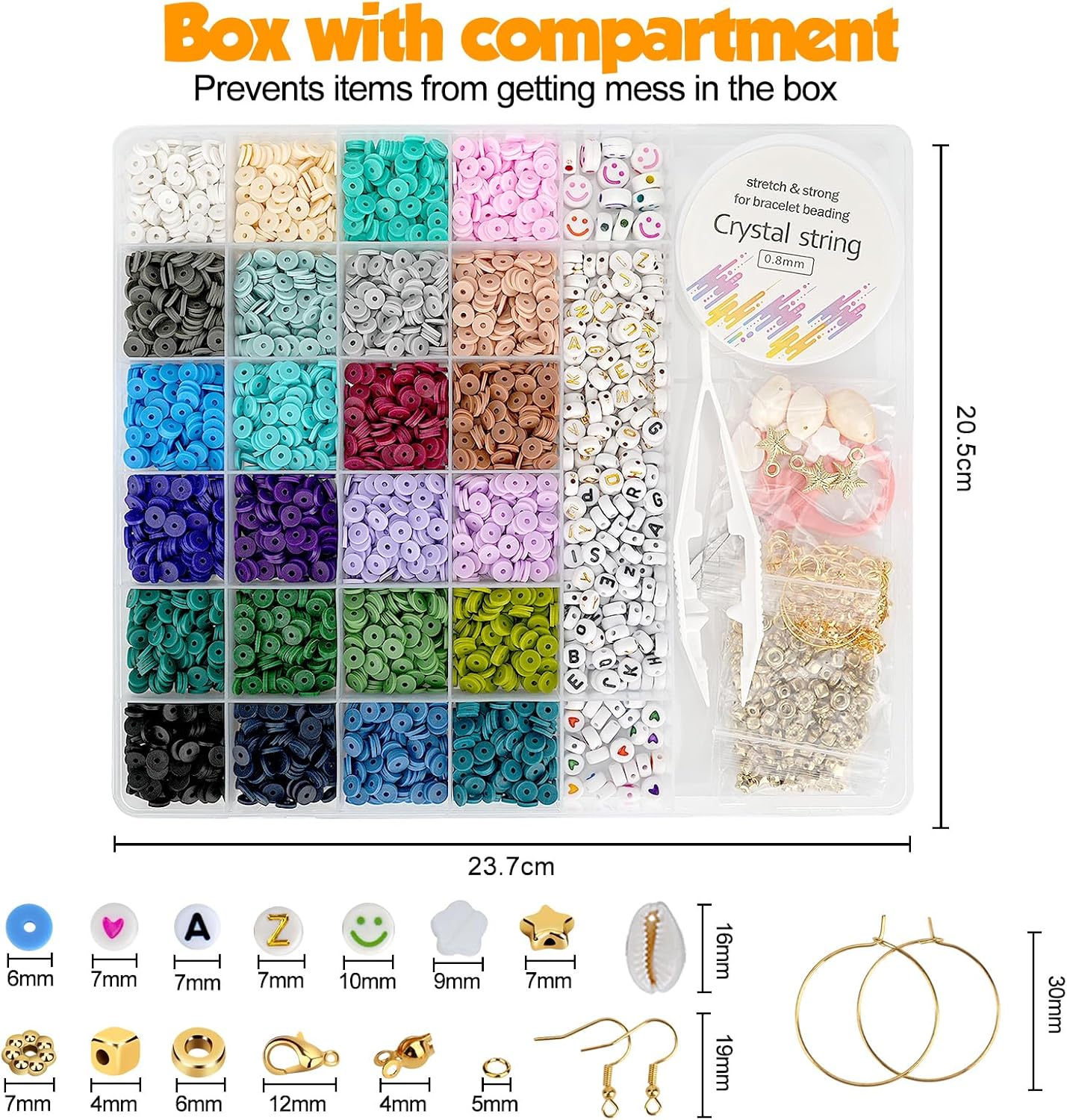 JQEEYGV 5500 cuentas de arcilla kit de fabricación de pulseras de amistad, 24 colores, cuentas de arcilla planas de polímero estilo universitario