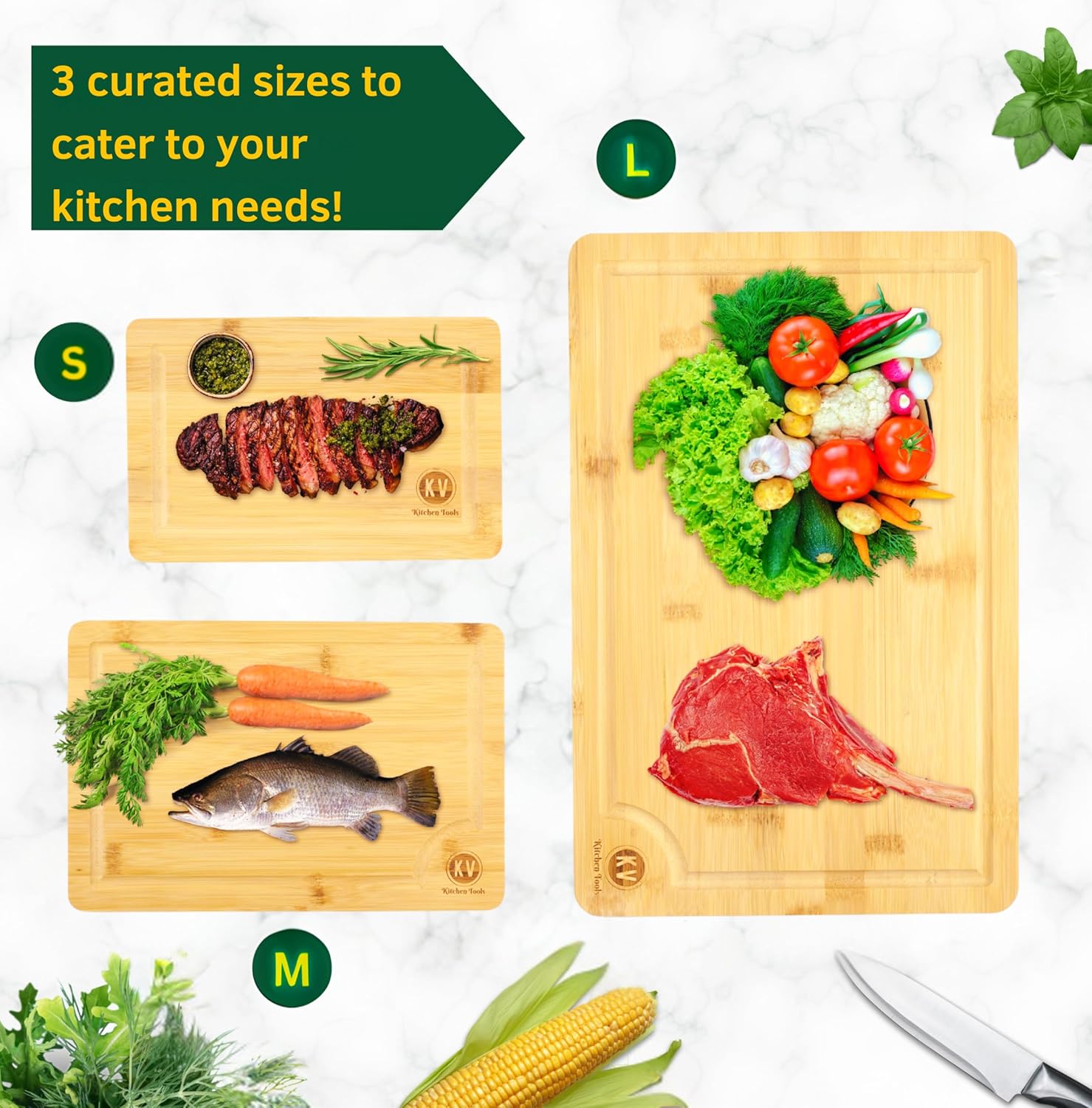 Juego de 3 tablas de cortar de bambú para cocina, juego de 3 tablas de cortar de bambú con ranura para jugo y asas laterales, tabla de cortar gruesa