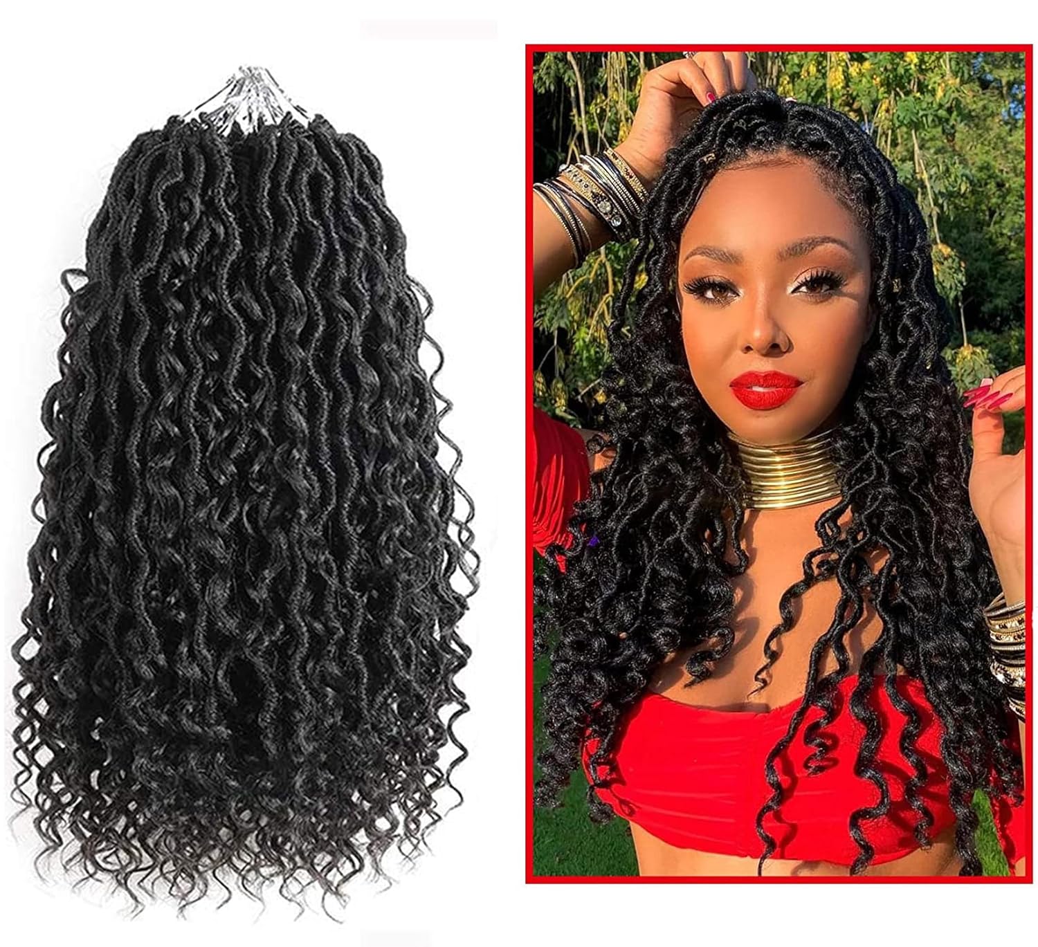 Goddess Locs – Cabello de ganchillo de 14 pulgadas, rastas estilo río bohemias, hippie, onduladas, con cabello rizado en medio y extremos (7