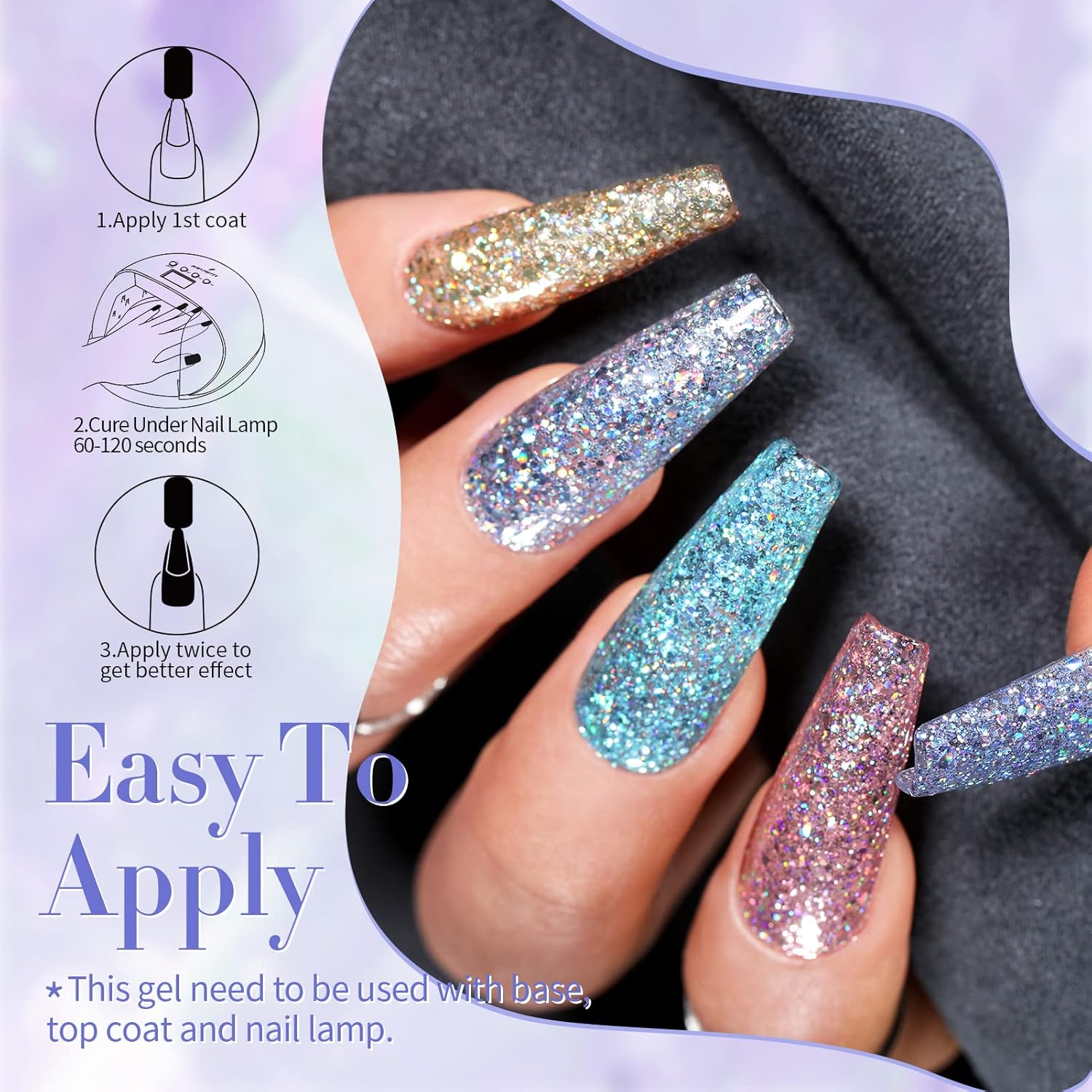 Born Pretty Juego de esmaltes de uñas de gel con purpurina, kit de esmalte de gel con purpurina brillante, dorado, plateado, rosa, caja de regalo de