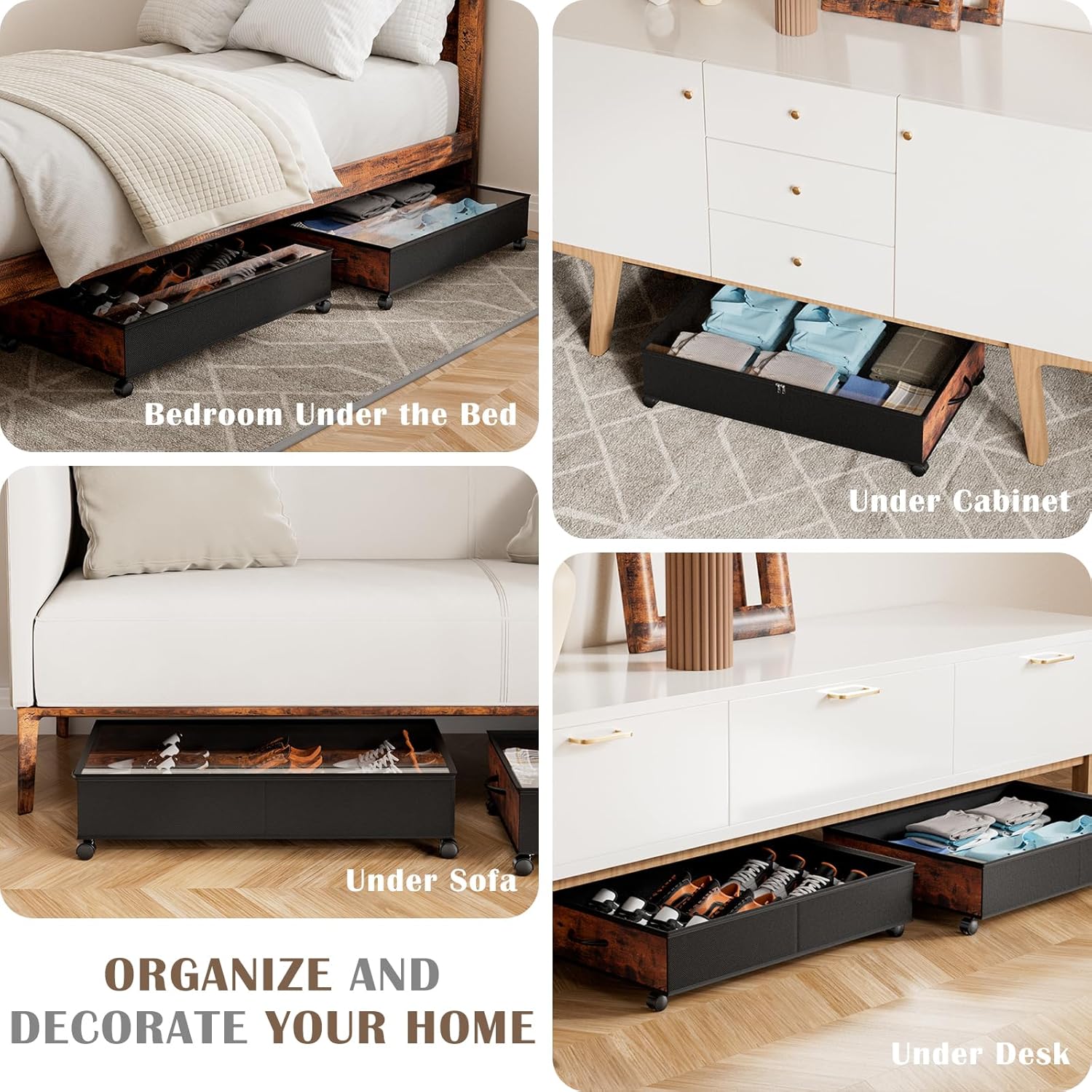 SOELDI – Paquete de 2 contenedores de almacenamiento debajo de la cama con ruedas de 50 pulgadas de largo x 2 unidades, contenedores de