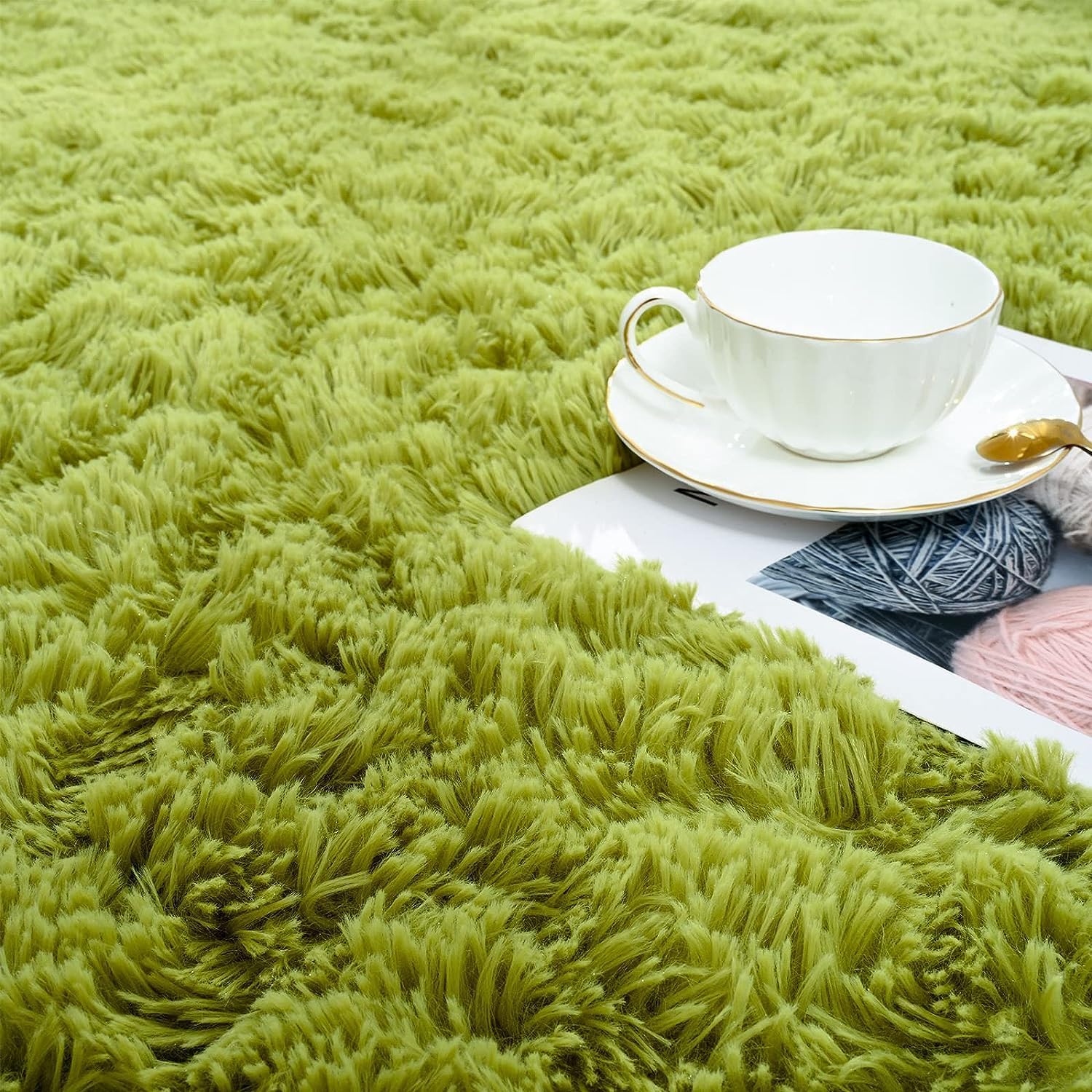 ISEAU Alfombras de área de 8 x 10 pies para sala de estar, ultra suaves y esponjosas alfombras verdes para dormitorio, alfombra antideslizante