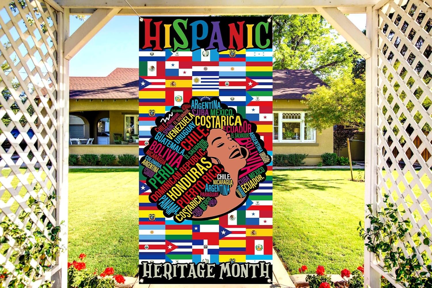 Nepnuser Hispanic Heritage Mes de la Puerta Latino 21 Países Cultura Decoración Mujeres Telón de fondo Escuela Española Aula Puerta Colgante Banner