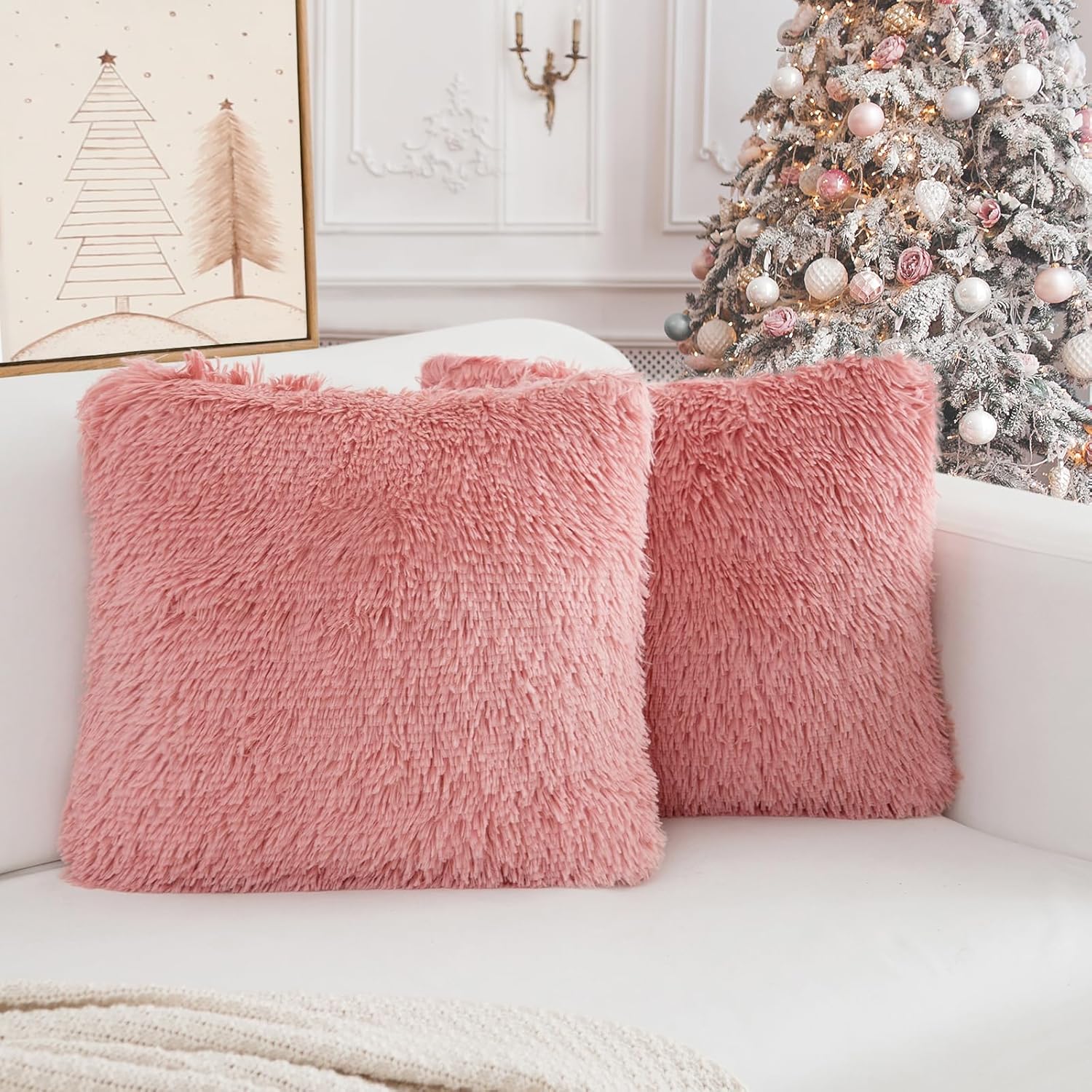 BBiggood Juego de 2 fundas de almohada de pelo sintético súper suaves y cómodas, modernas, de lujo, decorativas, para el hogar, dormitorio, sala de