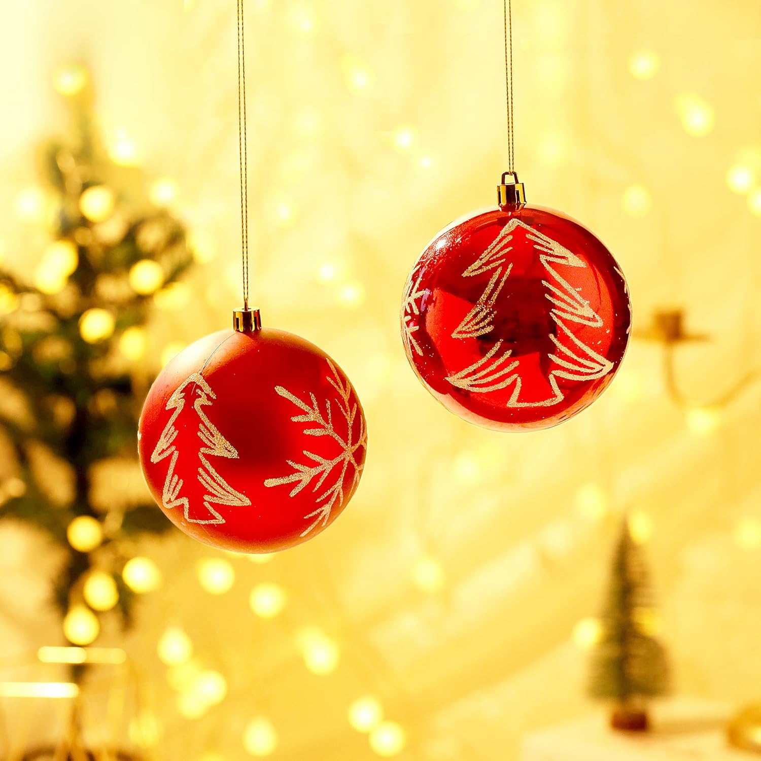 Esferas de adorno de Navidad, bolas de pintura extra grandes, juego de 4 pulgadas para colgar en el árbol (rojo)