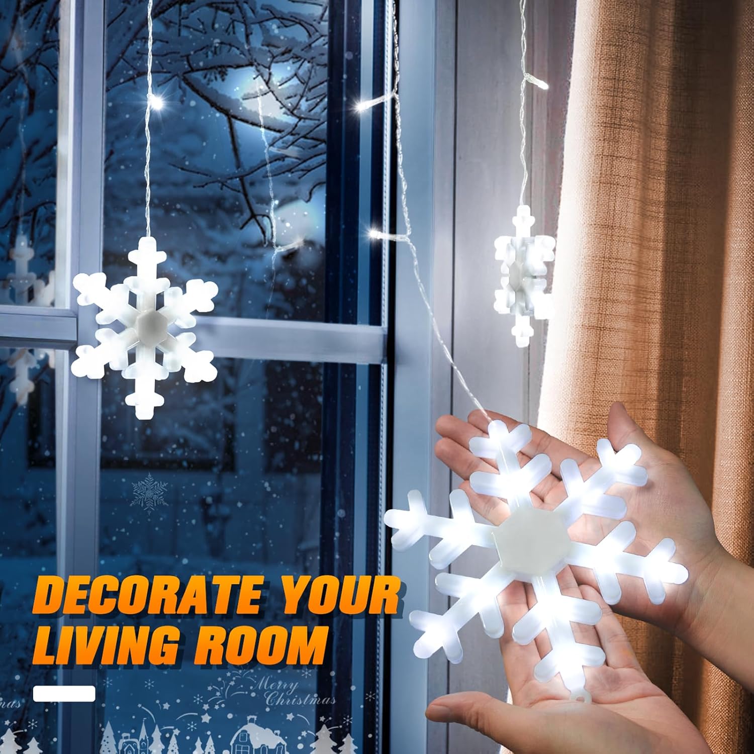 Aulanto Luces de Navidad para exteriores, luces de copo de nieve, 16.73 pies, 240 luces LED de copo de nieve, impermeables, con 20 gotas, 8 modos de