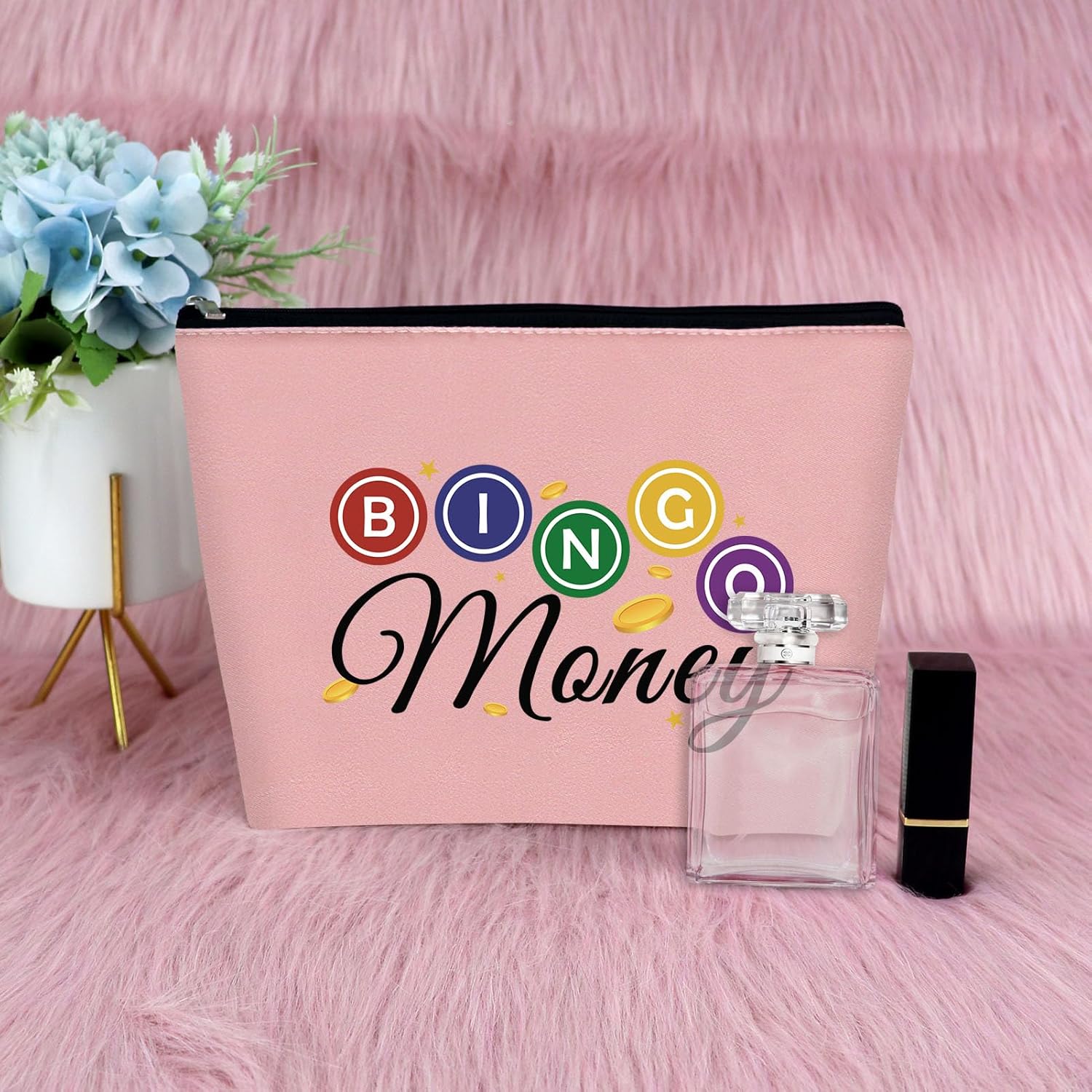 Sfodiary Bolsa de maquillaje para amantes del bingo, regalos de bingo para mujeres, amantes del casino, regalo para mujeres, bolsa de cosméticos,