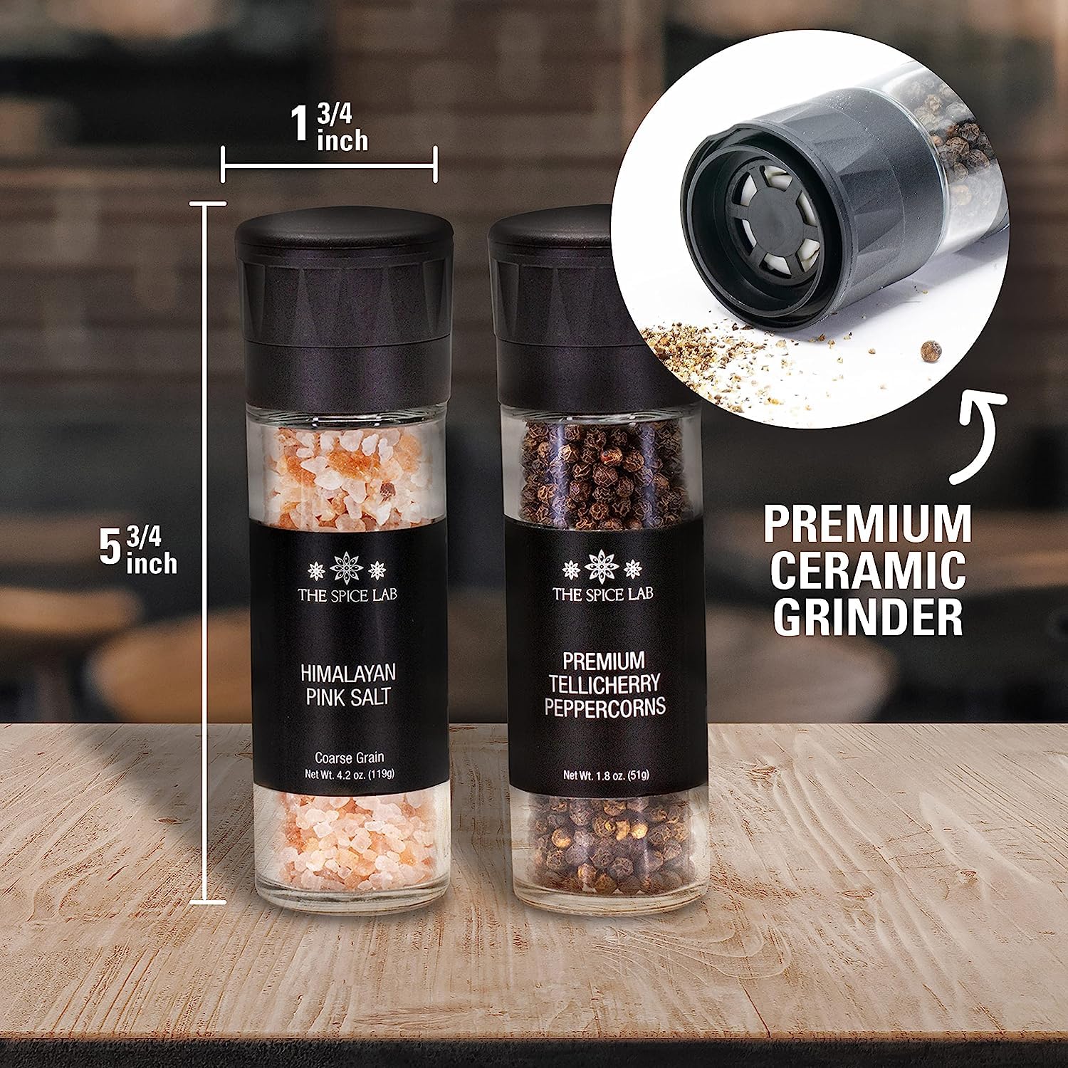 The Spice Lab Juego de molinillo de sal rosa del Himalaya y granos enteros de pimienta Tellicherry  Descubre el exquisito sabor de la sal rosa del