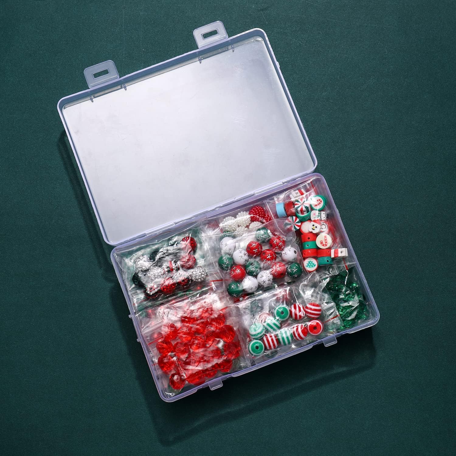 Más de 2400 cuentas de Navidad para hacer joyas, abalorios de Navidad esmaltados a granel, cuentas sueltas de acrílico con diamantes de imitación de