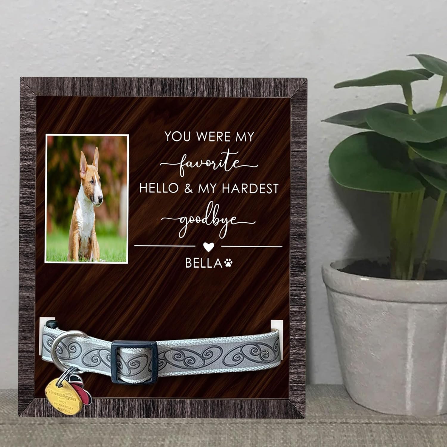 Marco de madera conmemorativo personalizado con soporte para collar, marco de fotos conmemorativo para la pérdida de mascotas, marco de collar de