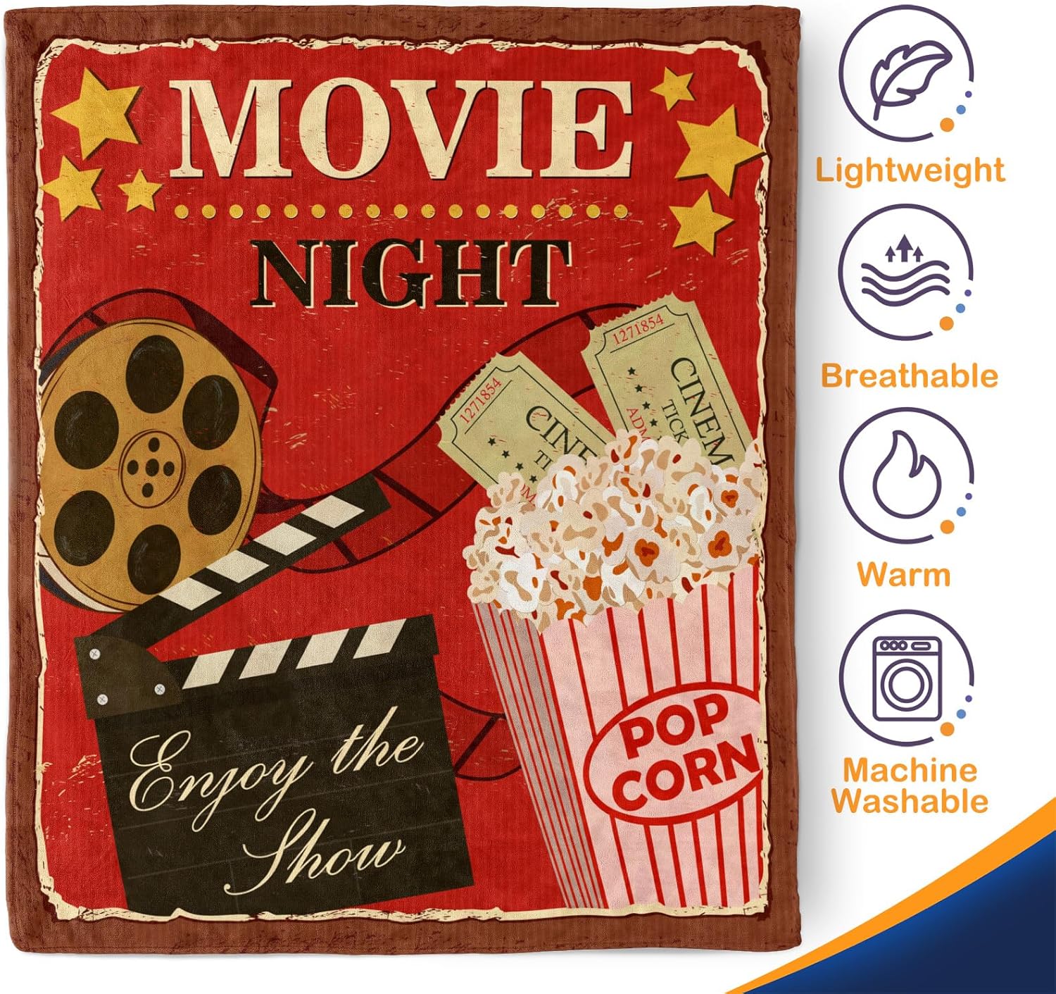 Manta temática de película, regalos  carrete de película de palomitas de maíz de cine vintage, decoración retro moderna, manta suave, cálida y