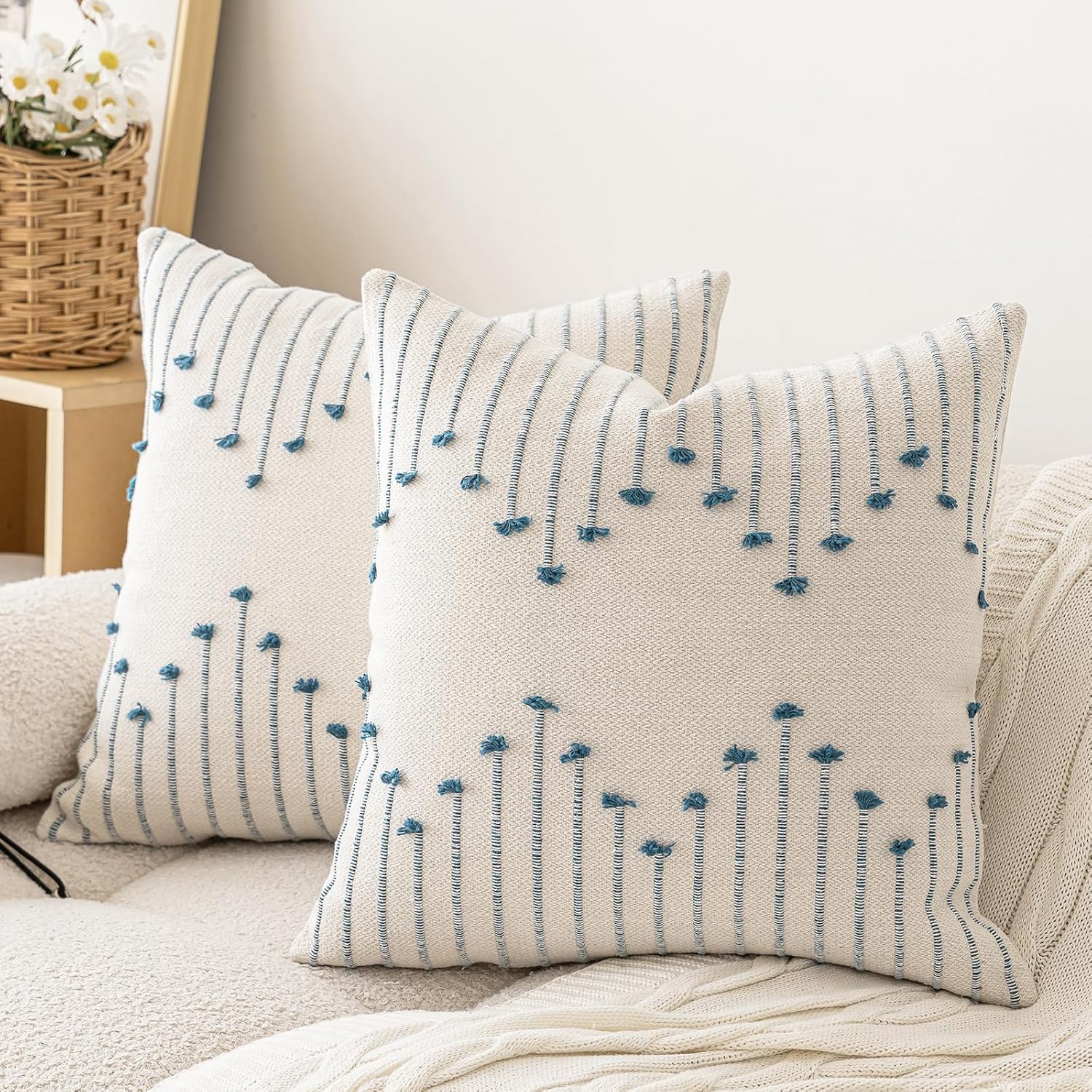 LILEPOY Juego de 2 fundas de cojín bohemias de 18 x 18 pulgadas, fundas de cojín decorativas neutras con textura, fundas de almohada cuadradas