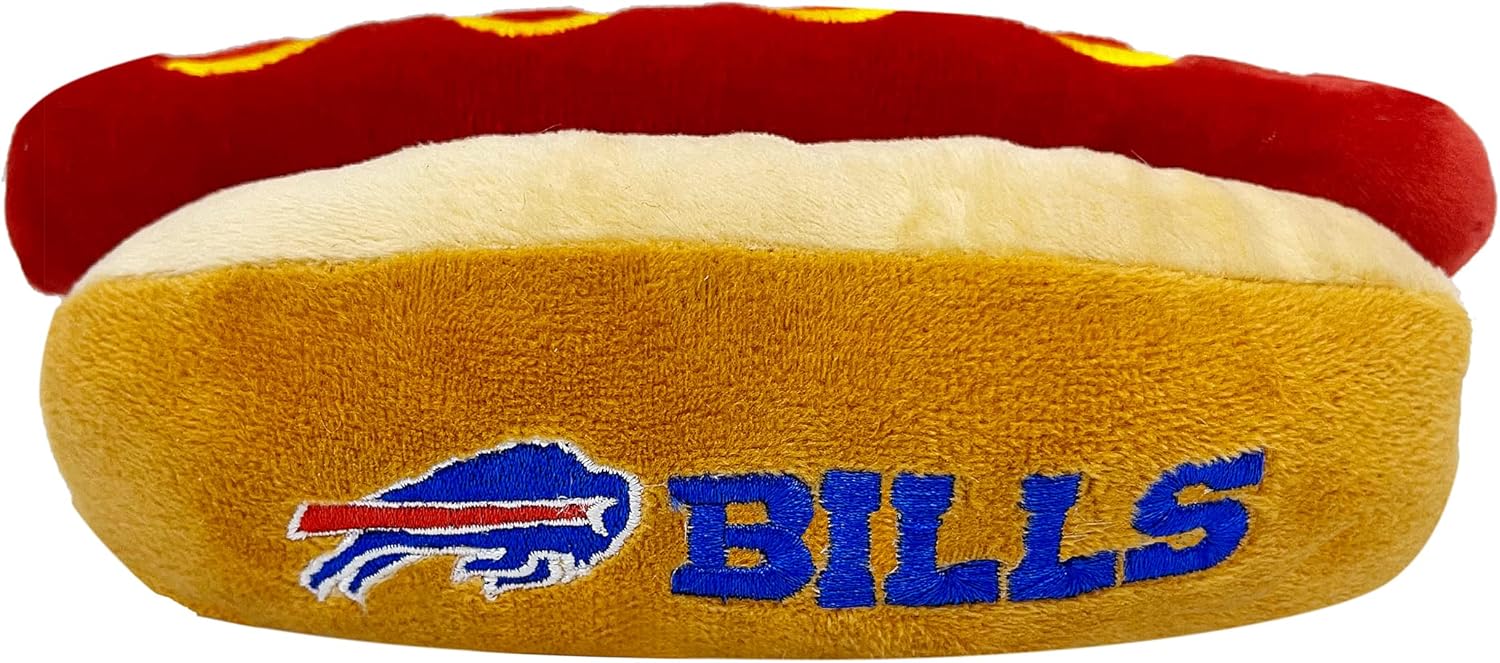 Pets First NFL Buffalo Bills HOT Dog & Cat – Juguete de peluche para perros y gatos, juguete de peluche para perros y gatos con chirriador interior
