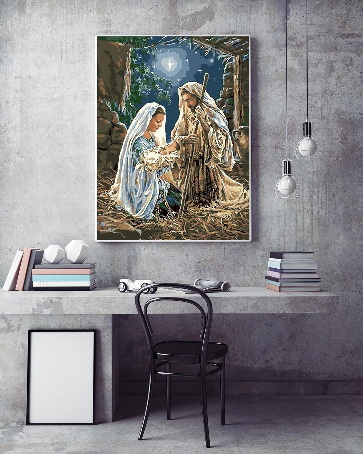 Belén de Navidad por números para adultos principiantes, kit de pintura religiosa para adultos por números, con 3 pinceles y pintura acrílica (sin