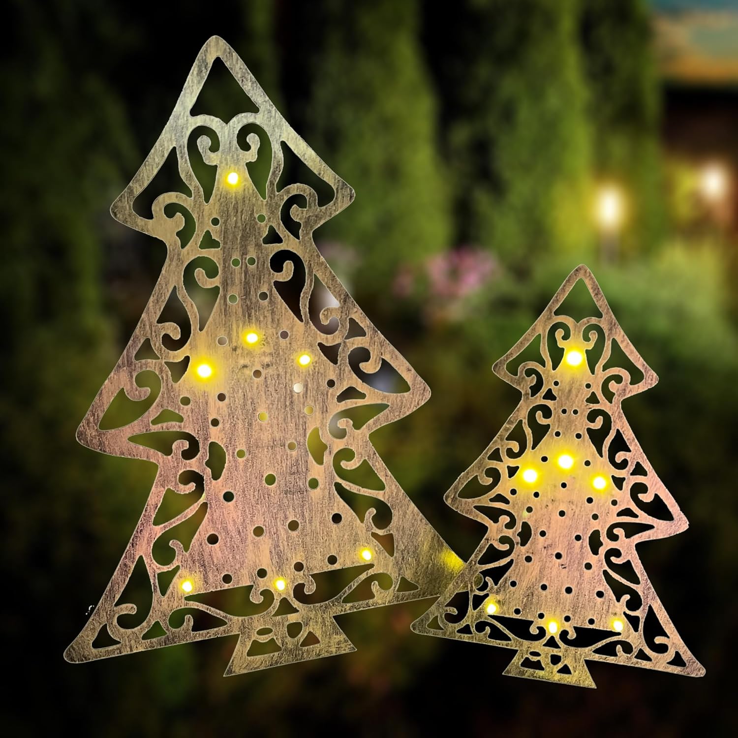 ARTCOS Árbol de Navidad, 14 luces LED, energía solar, paisaje, camino, lámpara de ambiente blanco cálido para patio al aire libre, patio, pasarela,