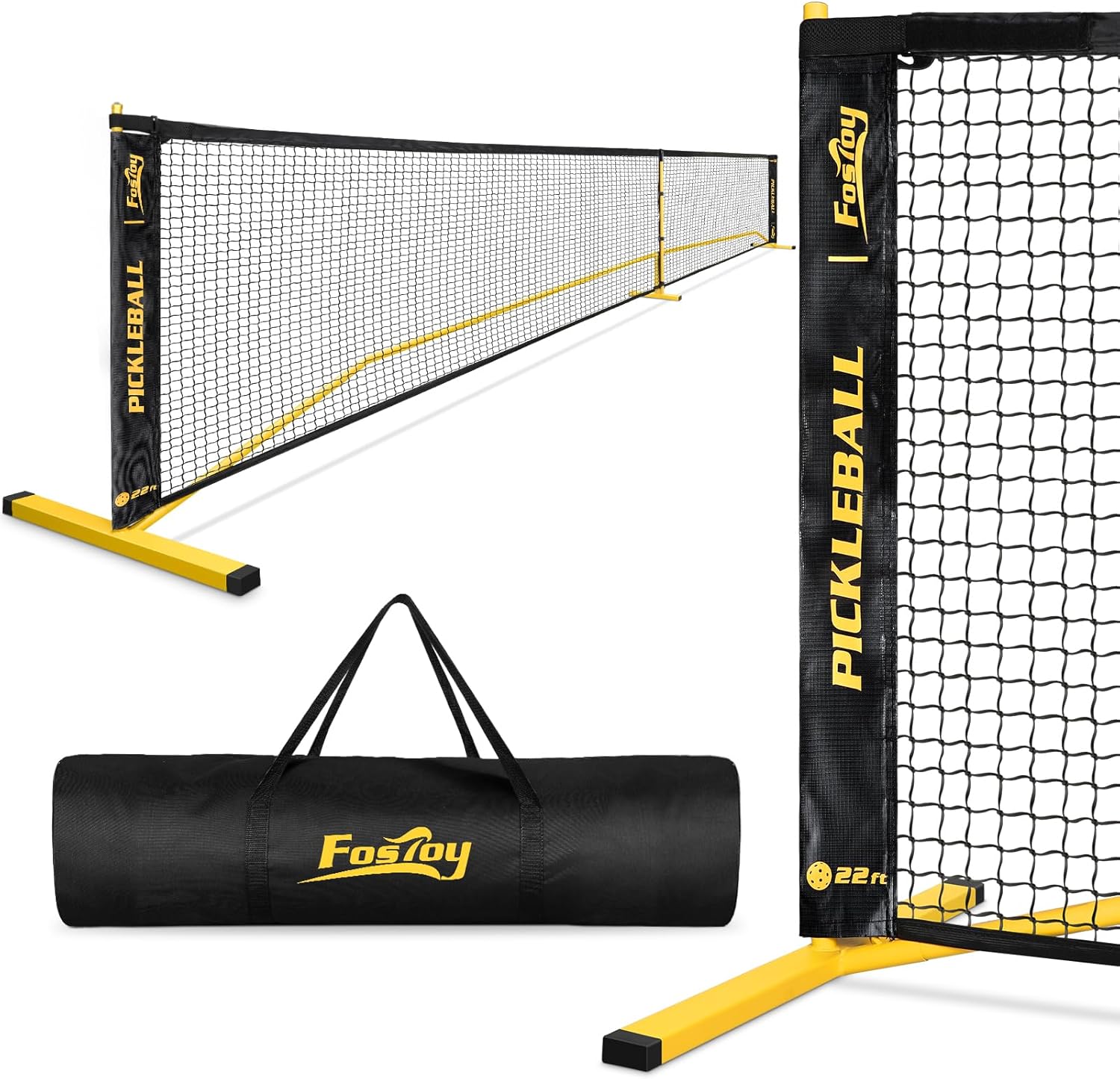 Fostoy Pickleball Net, 22FT Regulation Size Portable Pickleball Net,18-Ply PE Nets Weather Resistant Steady Metal Frame Pickle Ball Net System with