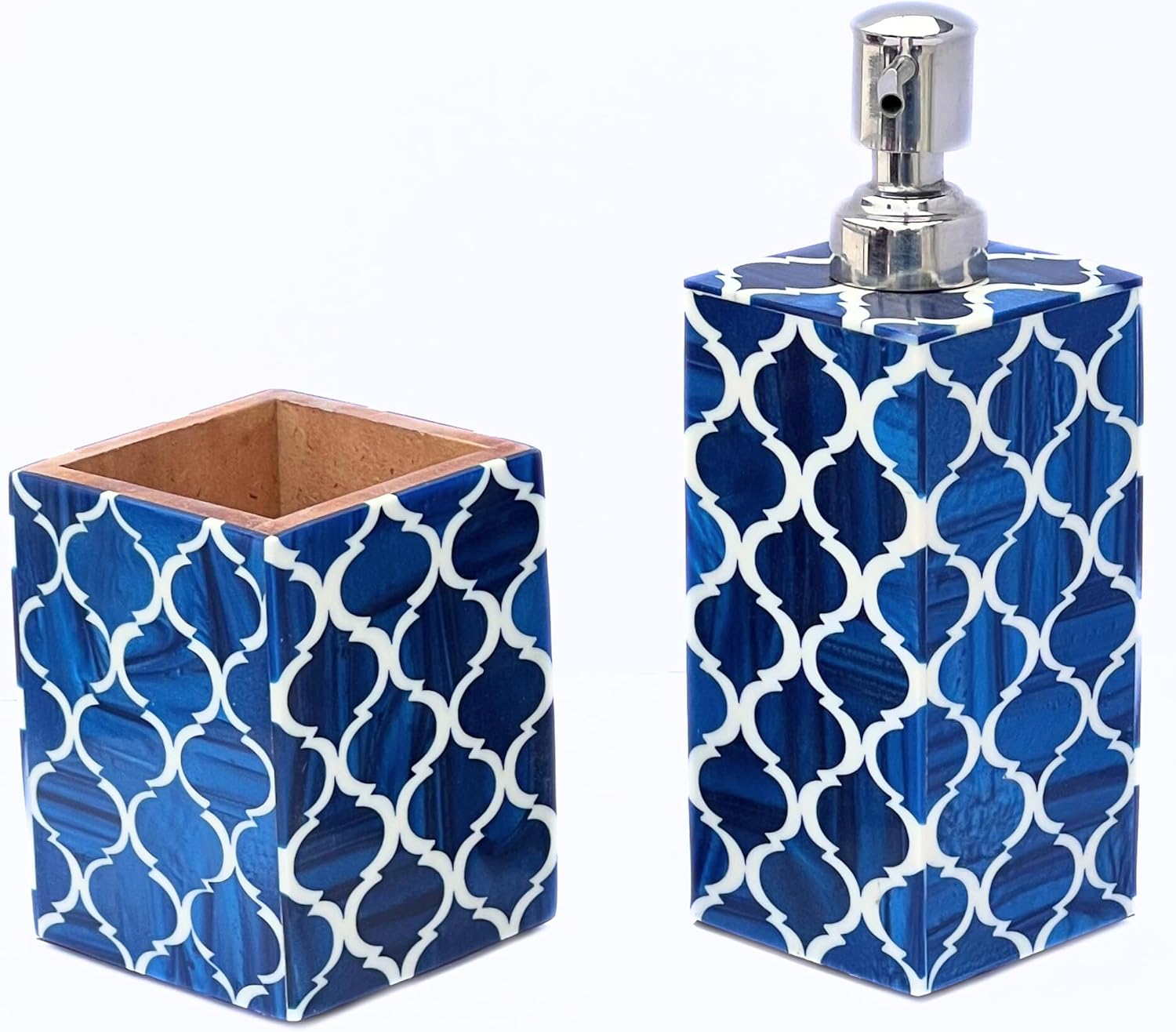 Dispensadores de jabón Morrish Morrish y soporte para cepillo de dientes, accesorios de baño, artículos para el hogar de aspecto real (azul y blanco)