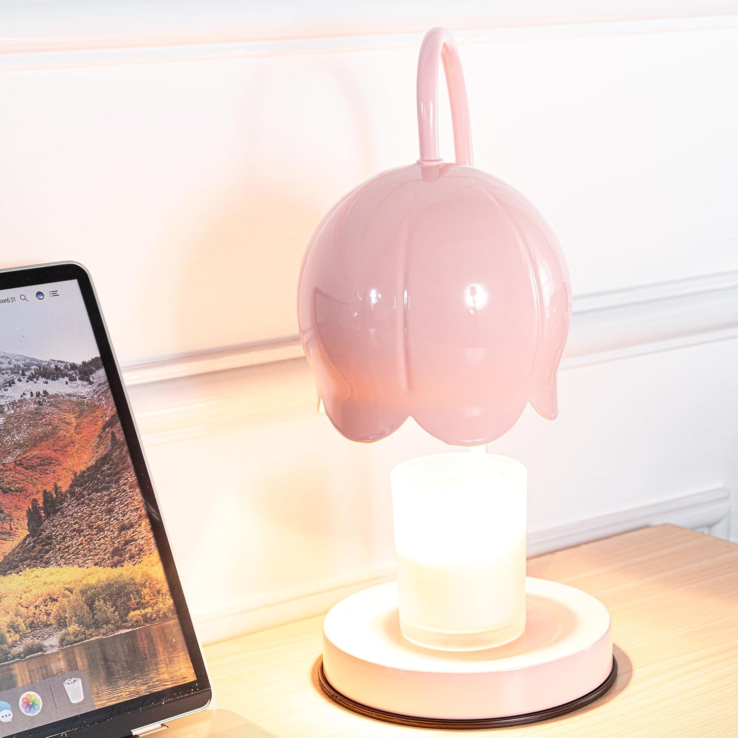 Lámpara calentadora de velas regulable con temporizador, calentador eléctrico de cera de velas con 2 bombillas, estética moderna, contemporánea,