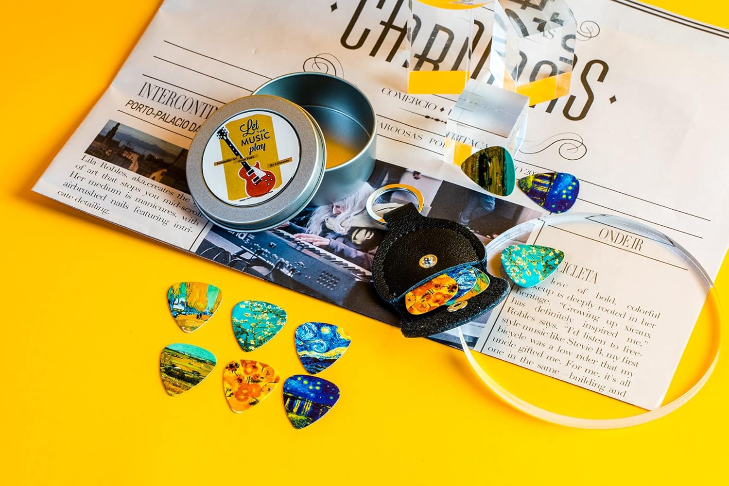 Paquete de 12 puntas de guitarra de celuloide de 0.71mm con estilo y colorido para el bajo de la guitarra, Van Gogh