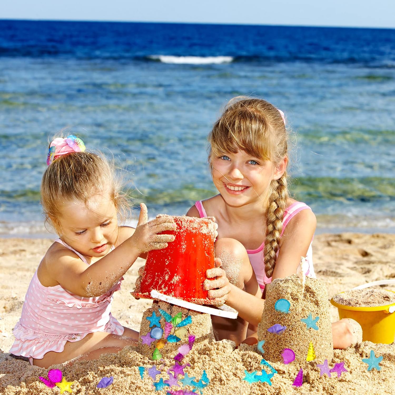 Coloridos juguetes de plástico con gemas de concha de mar, caracola, estrella de mar, para vacaciones en la playa, buceo en la piscina, búsqueda del