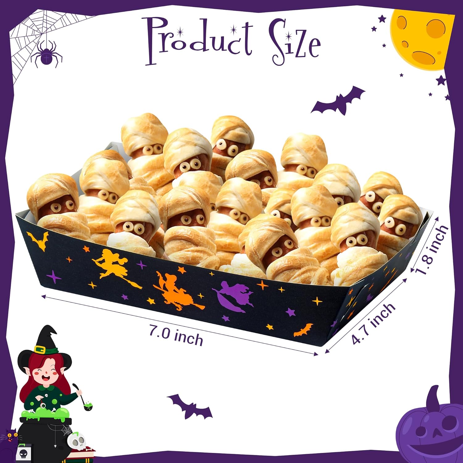 Bandeja de papel para servir alimentos de Halloween de Hocus Pocus, 50P, para Halloween, brujas, aperitivos, bandeja para dulces, bandejas