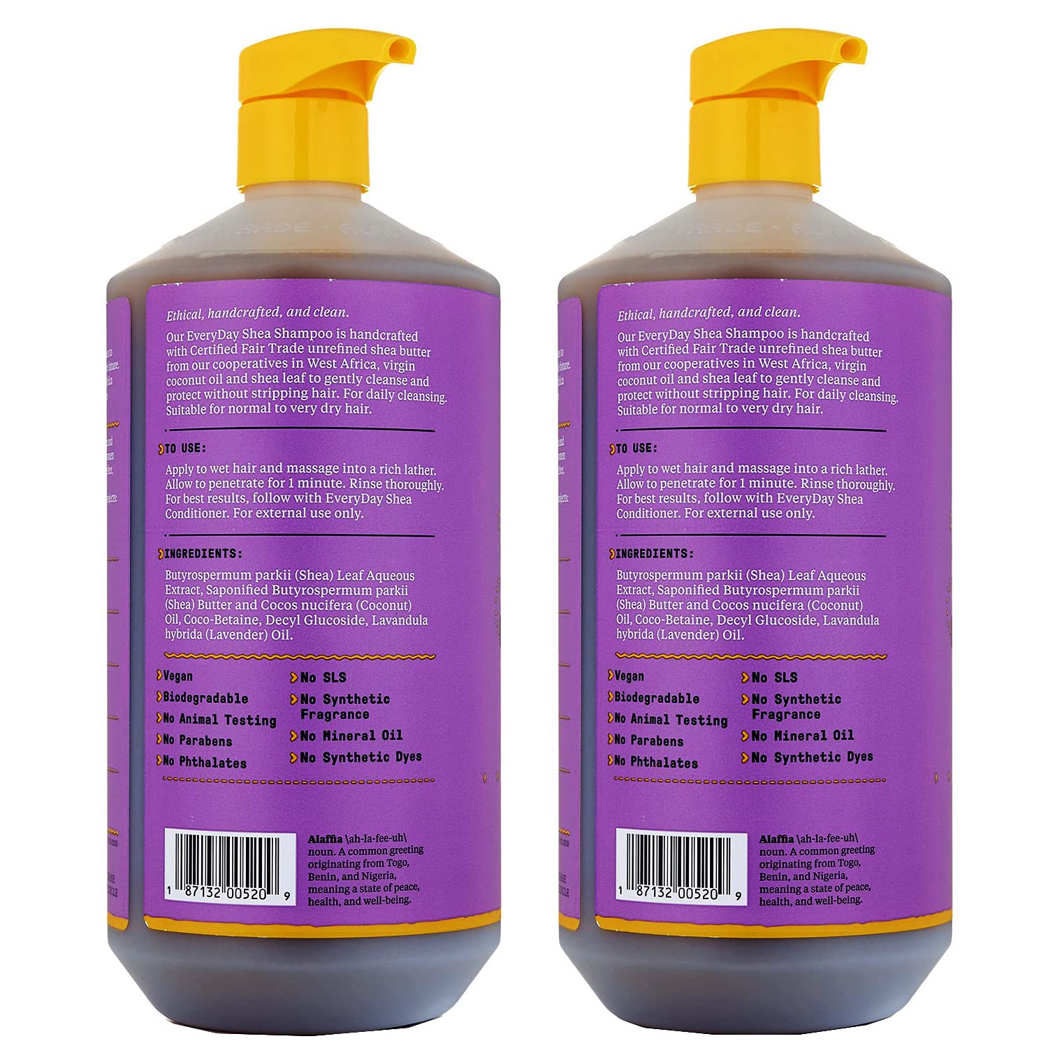 Alaffia Champú de karité EveryDay, champú de limpieza suave para cabello normal a seco, hecho con manteca de karité sin refinar de comercio justo,