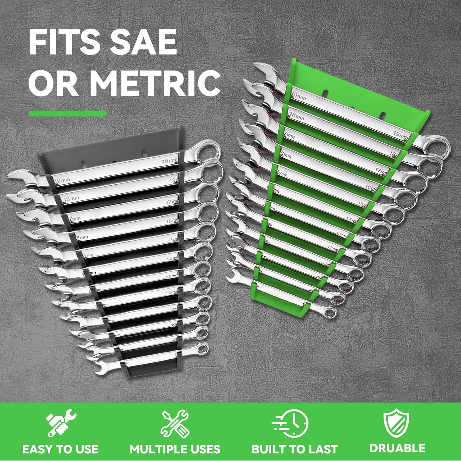 Paquete de 4 bandejas de herramientas magnéticas para llaves, organizador de llaves magnéticas, soporte de llaves de alta calidad SAE (14″ – 116″) y