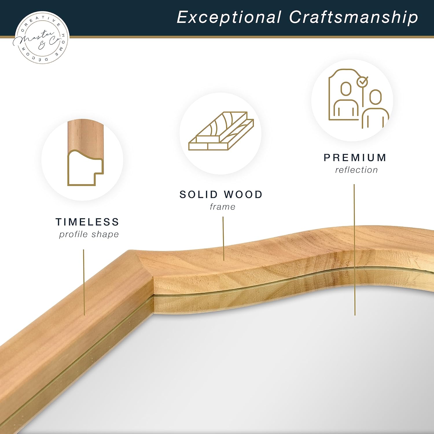 MCS Master & Co. Espejo de pared arqueado de madera, espejo rectangular de decoración minimalista con parte superior arqueada para entrada,
