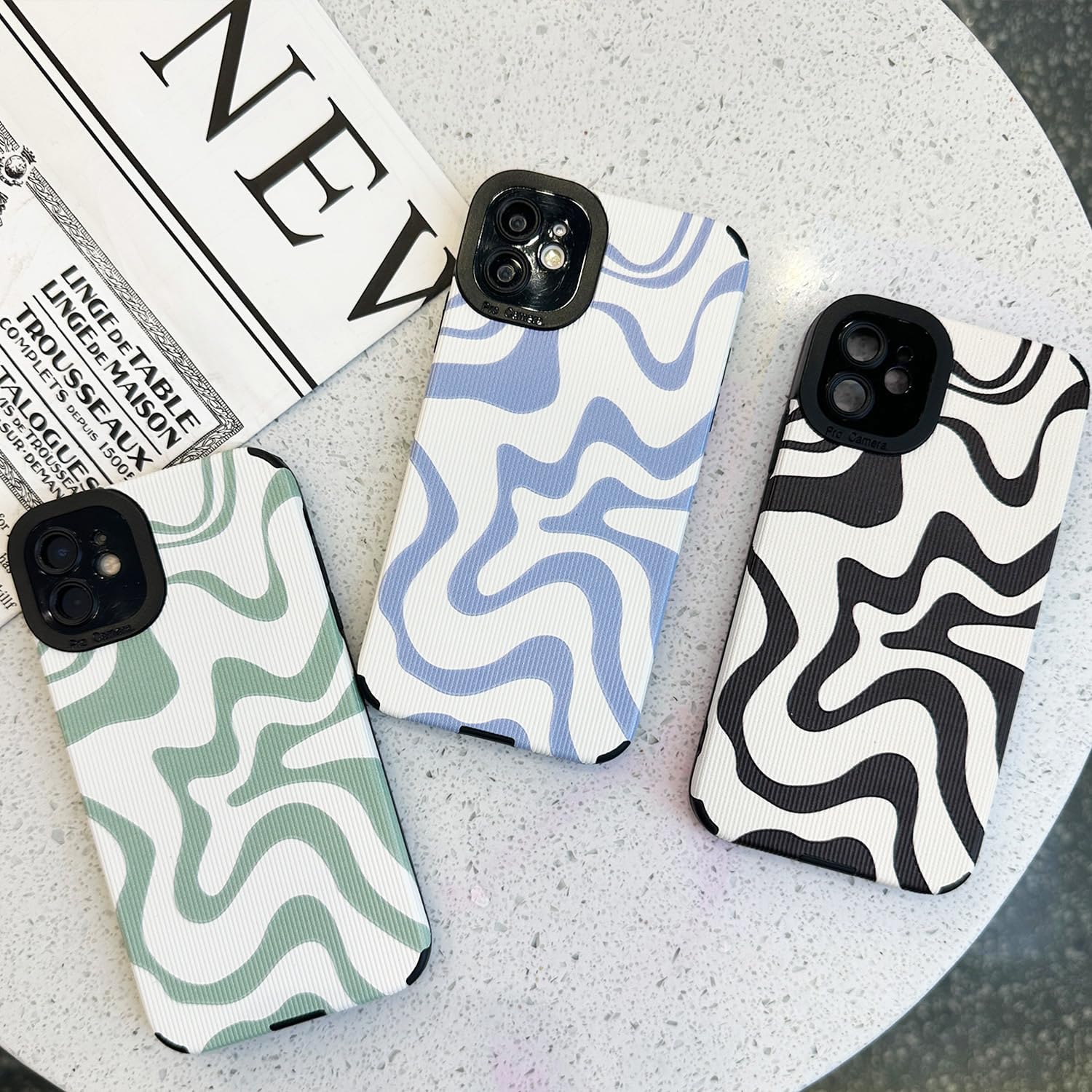 Funda diseñada para iPhone 11, piel sintética suave TPU y bonito arte ondulado pintado para mujeres y niñas, protector delgado a prueba de golpes,