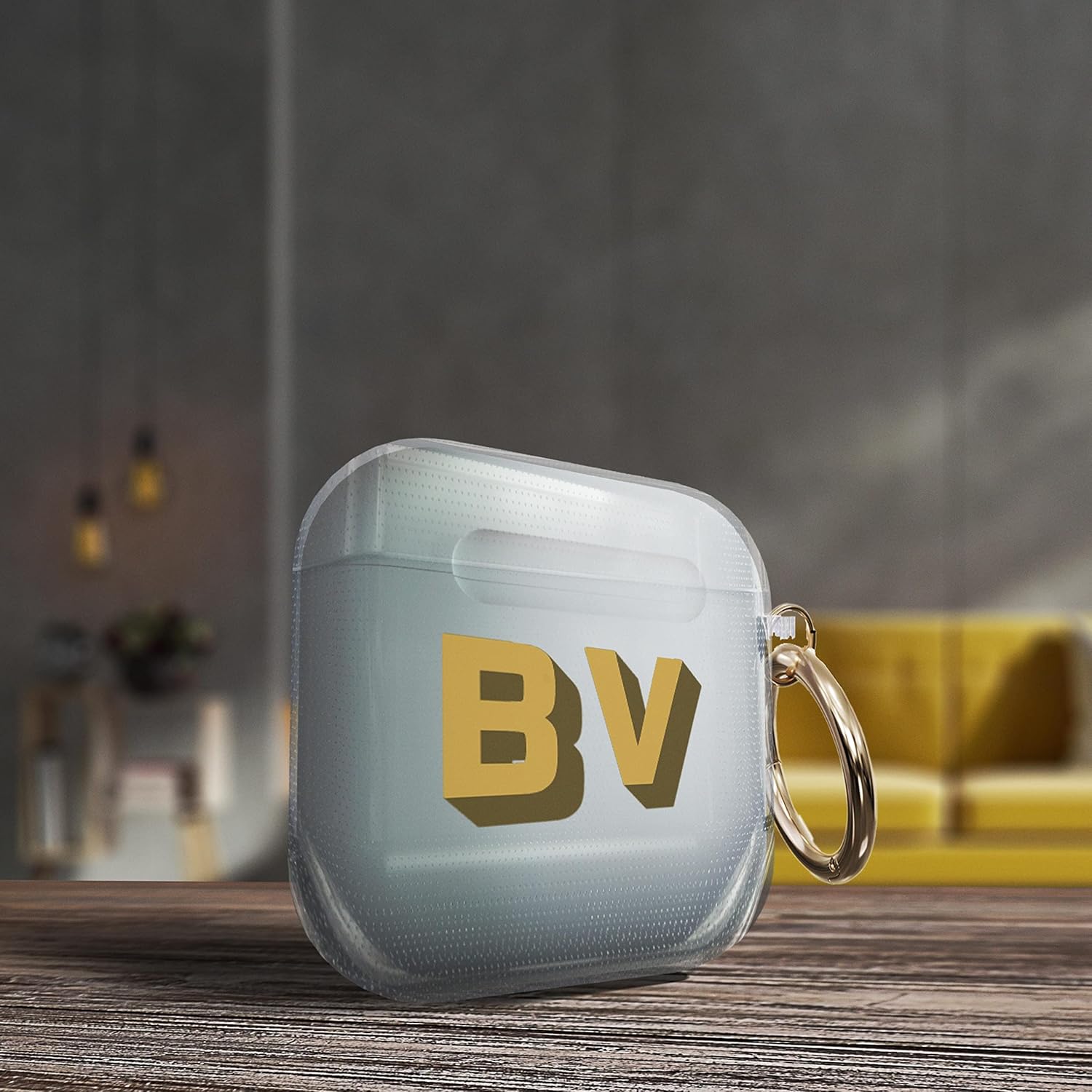 Funda para AirPods con monograma de sombra transparente personalizada con llavero de color plateado, funda personalizada para AirPods con iniciales,