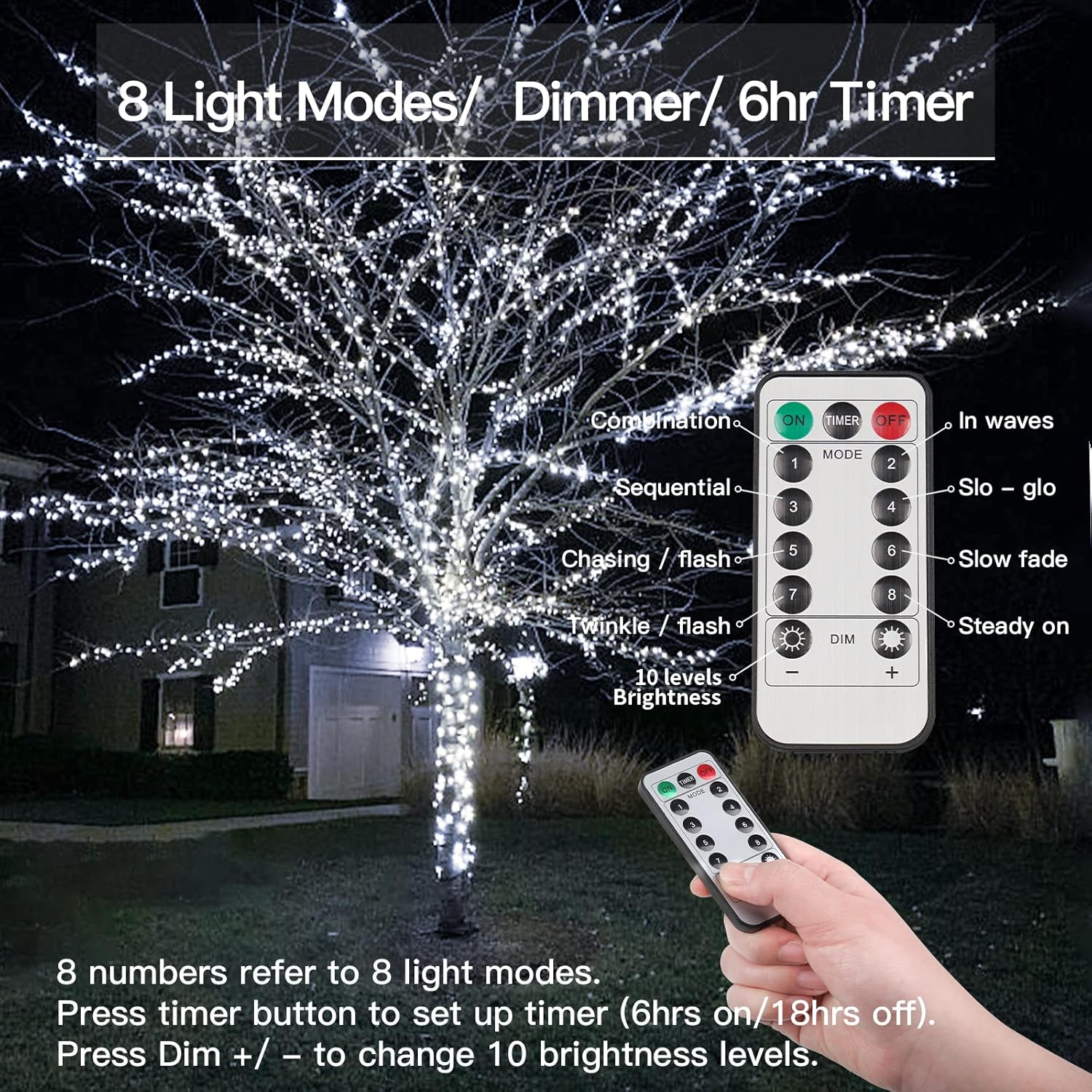 suddus Guirnalda de 200 luces LED para exteriores de 66 pies, funciona con pilas, con control remoto, luces LED parpadeantes para dormitorio,