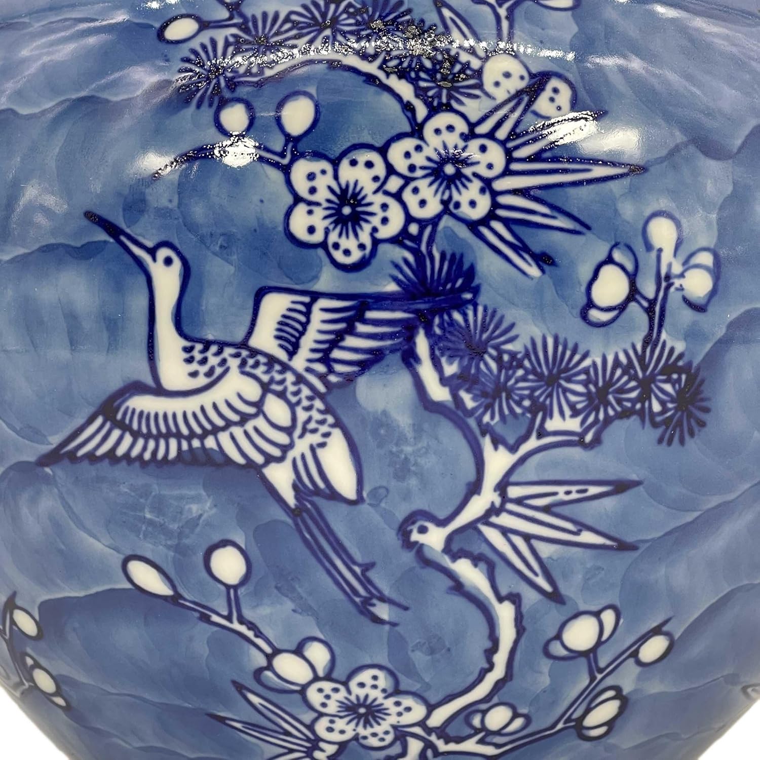 Galt International Tarro chinoiserie de grúa floral azul y blanco de 8 pulgadas con tapa decorativa de jengibre para centro de mesa, almacenamiento