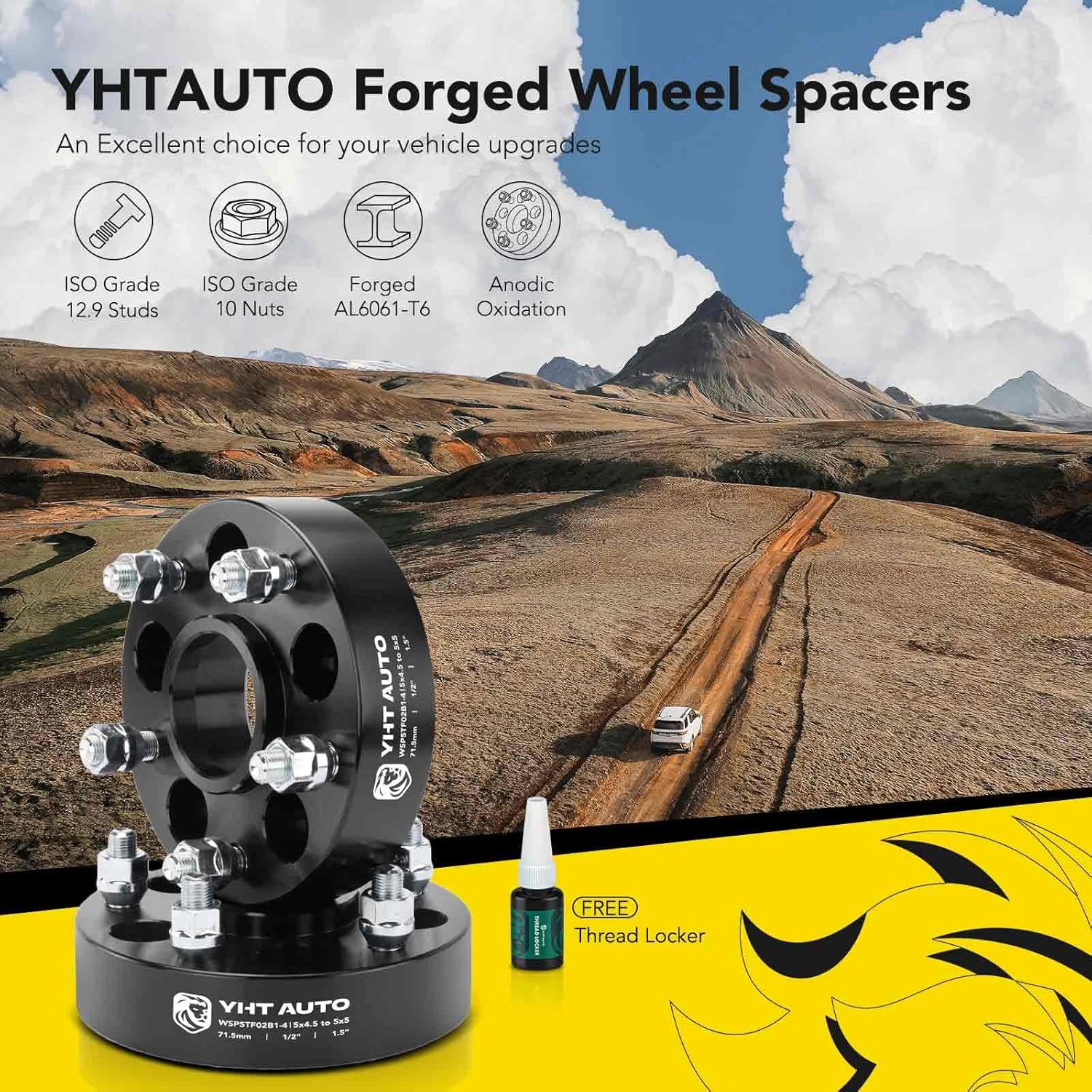 YHTAUTO 4 adaptadores de rueda centrados de cubo de 5×4.5 a 5×5 de 1.5 pulgadas, se adapta a XJ, ZJ, KJ, KK, TJ, YJ, Explorer, Mustang, Ranger, Town
