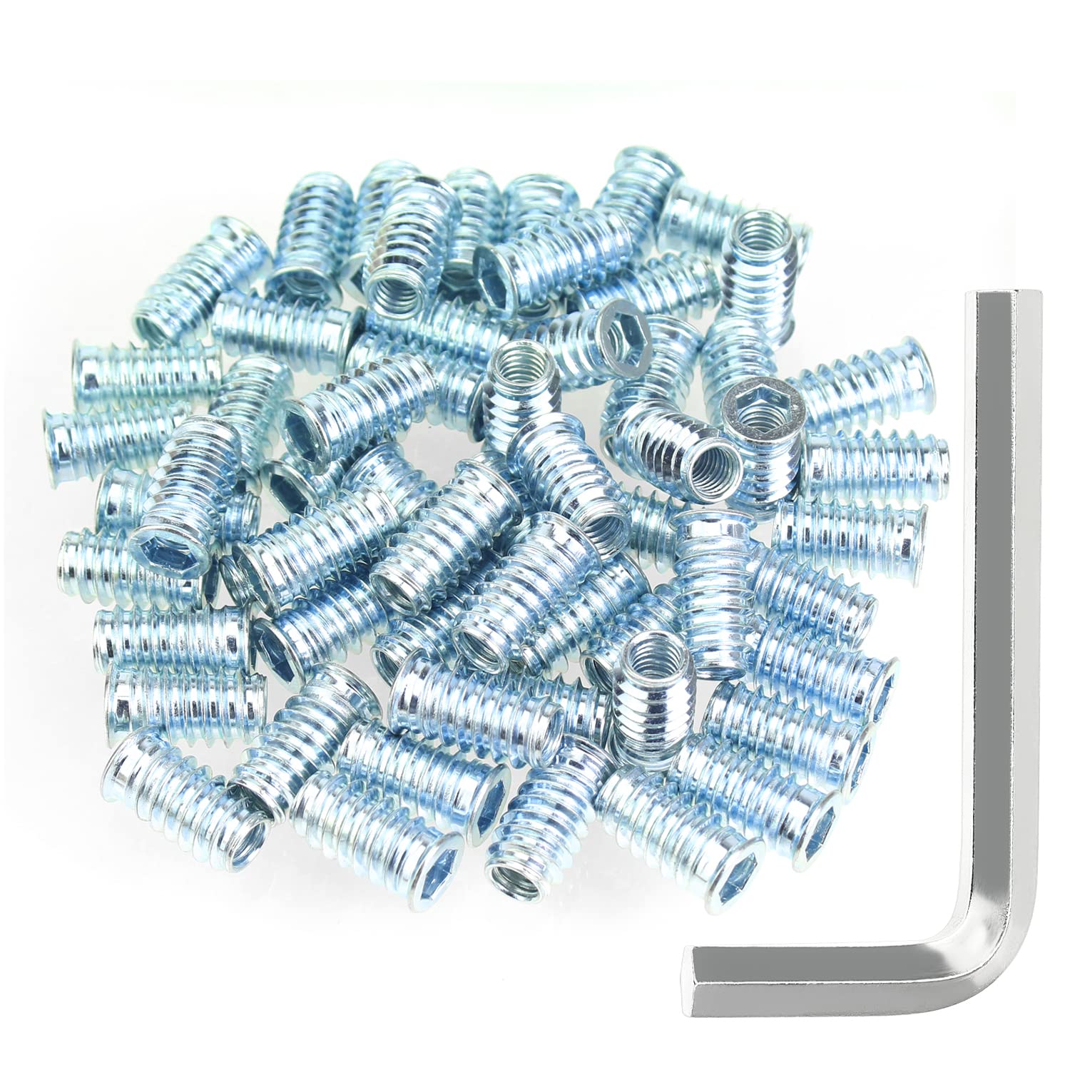 Kindroufly Insertos roscados de 516″-0.709 x 0.984 in, insertos de tuerca, insertos de madera, acero al carbono chapado en zinc azul, insertos