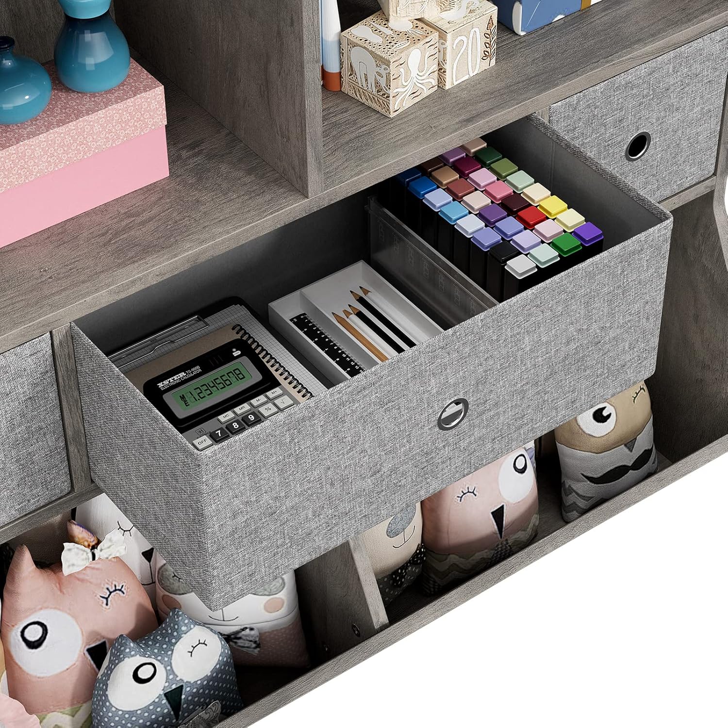 IDEALHOUSE Estantería para niños y organizador de almacenamiento de juguetes con 3 cajones móviles, armario de almacenamiento de piso con 4