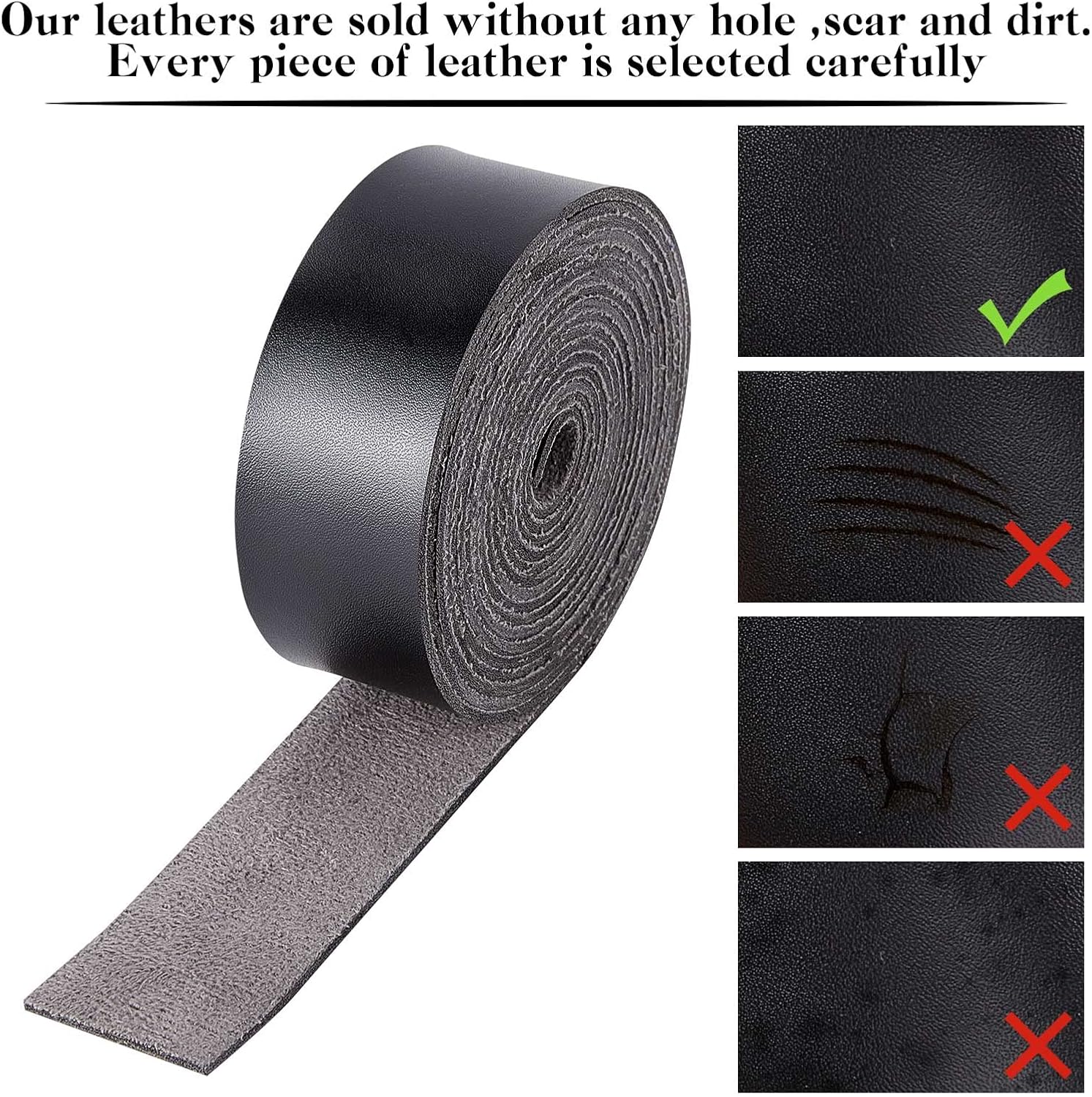 GORGECRAFT Tira de correa de cuero de 1 pulgada de ancho 6.6 ft de largo de grano de cuero negro, cordón plano de una sola cara para manualidades,